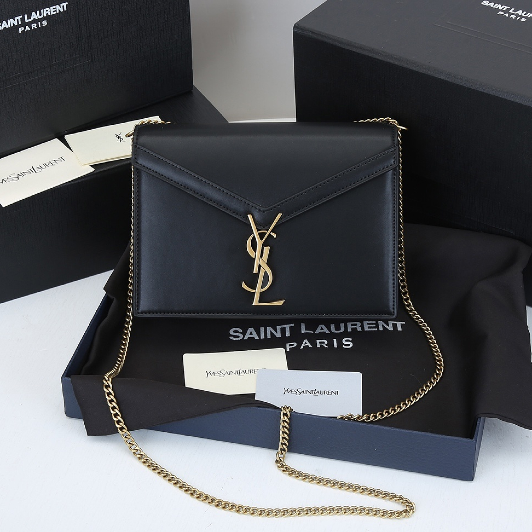 Saint Laurent YSL Cassandra Monogram Clasp Leather Crossbody Black - Bag