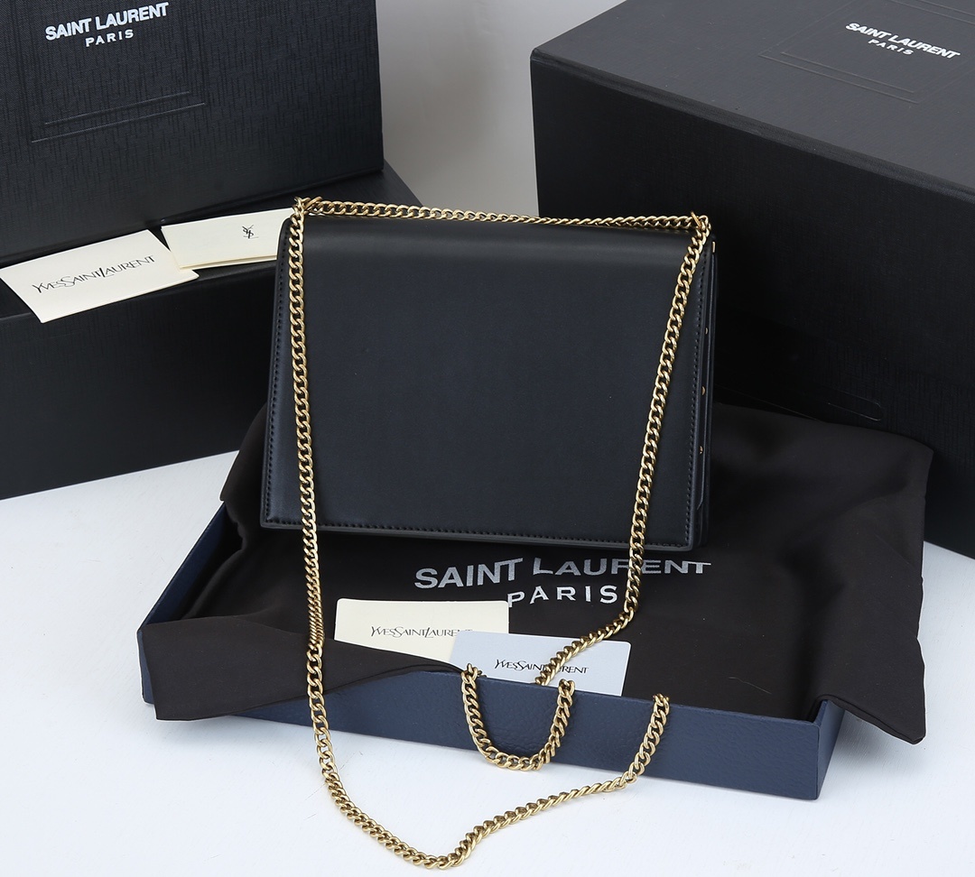 Saint Laurent YSL Cassandra Monogram Clasp Leather Crossbody Black - Bag