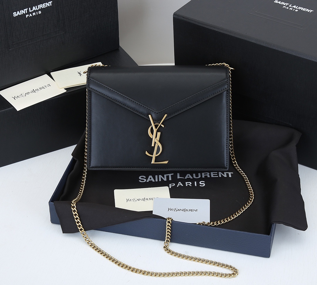 Saint Laurent YSL Cassandra Monogram Clasp Leather Crossbody Black - Bag