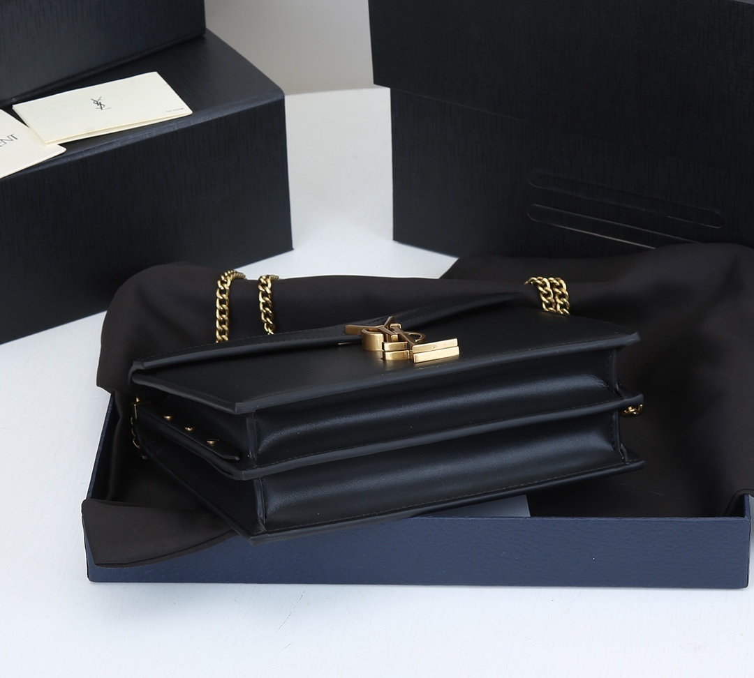 Saint Laurent YSL Cassandra Monogram Clasp Leather Crossbody Black - Bag