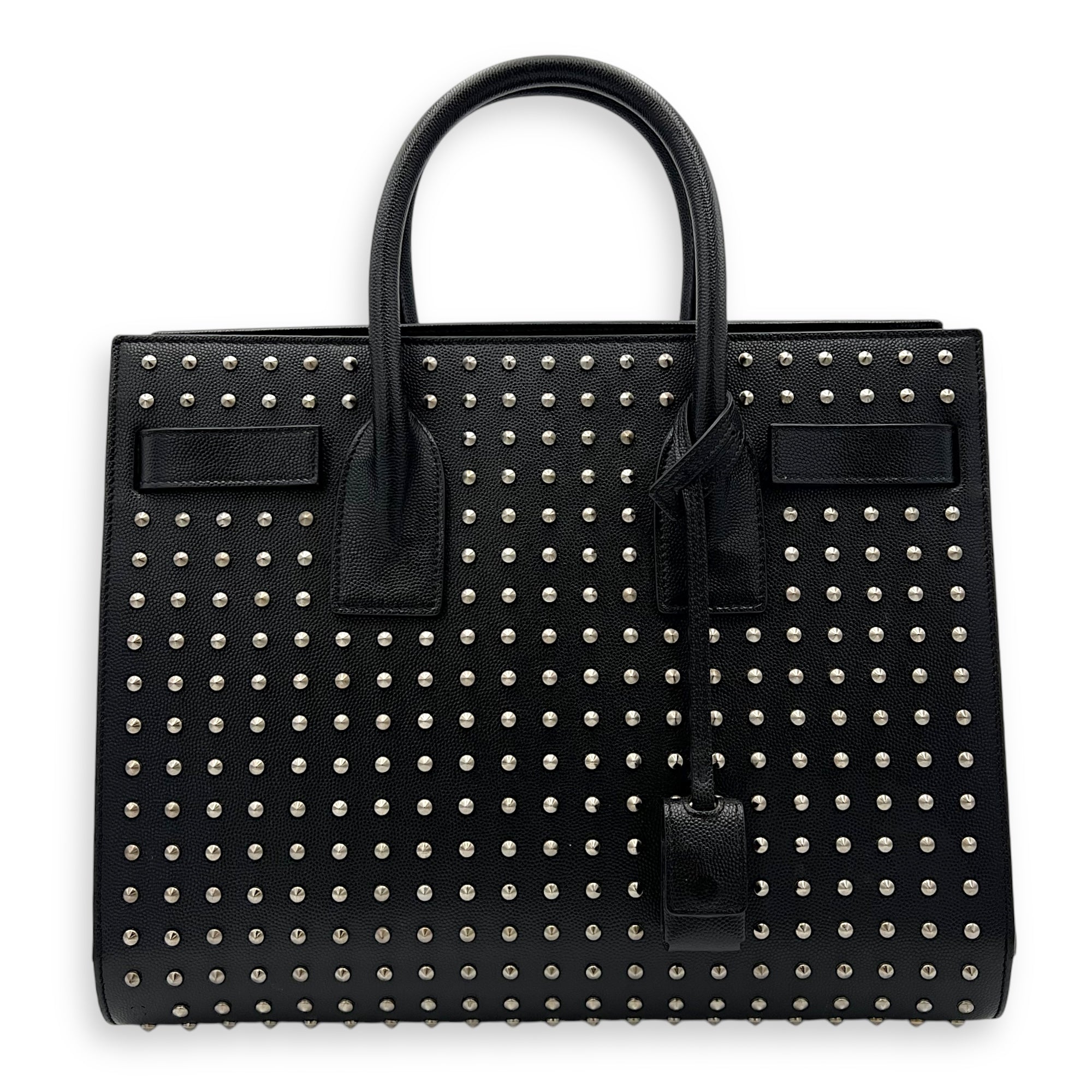 Sac de Jour Small Black Top Handle Bag in Calfskin, Silver hardware