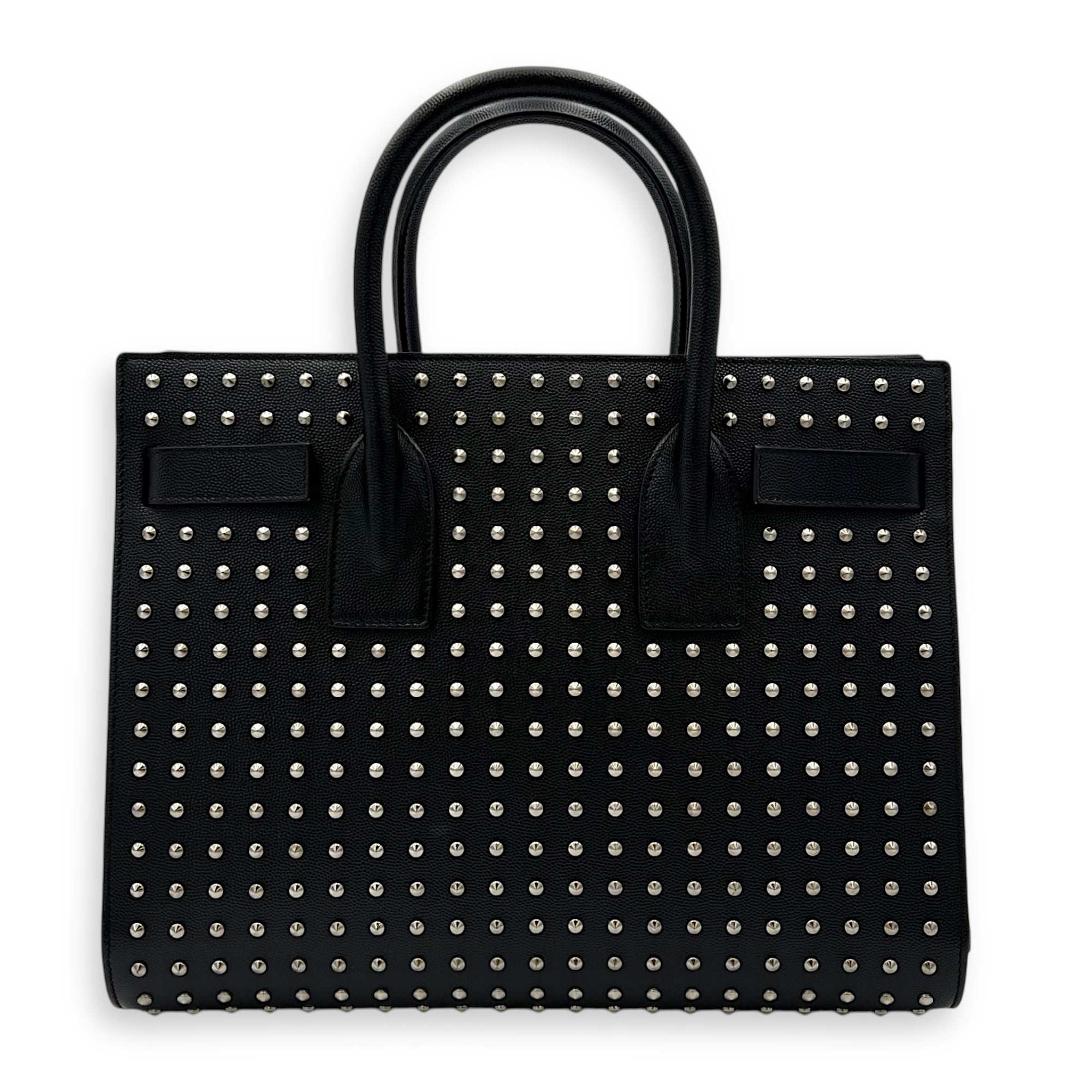 Sac de Jour Small Black Top Handle Bag in Calfskin, Silver hardware