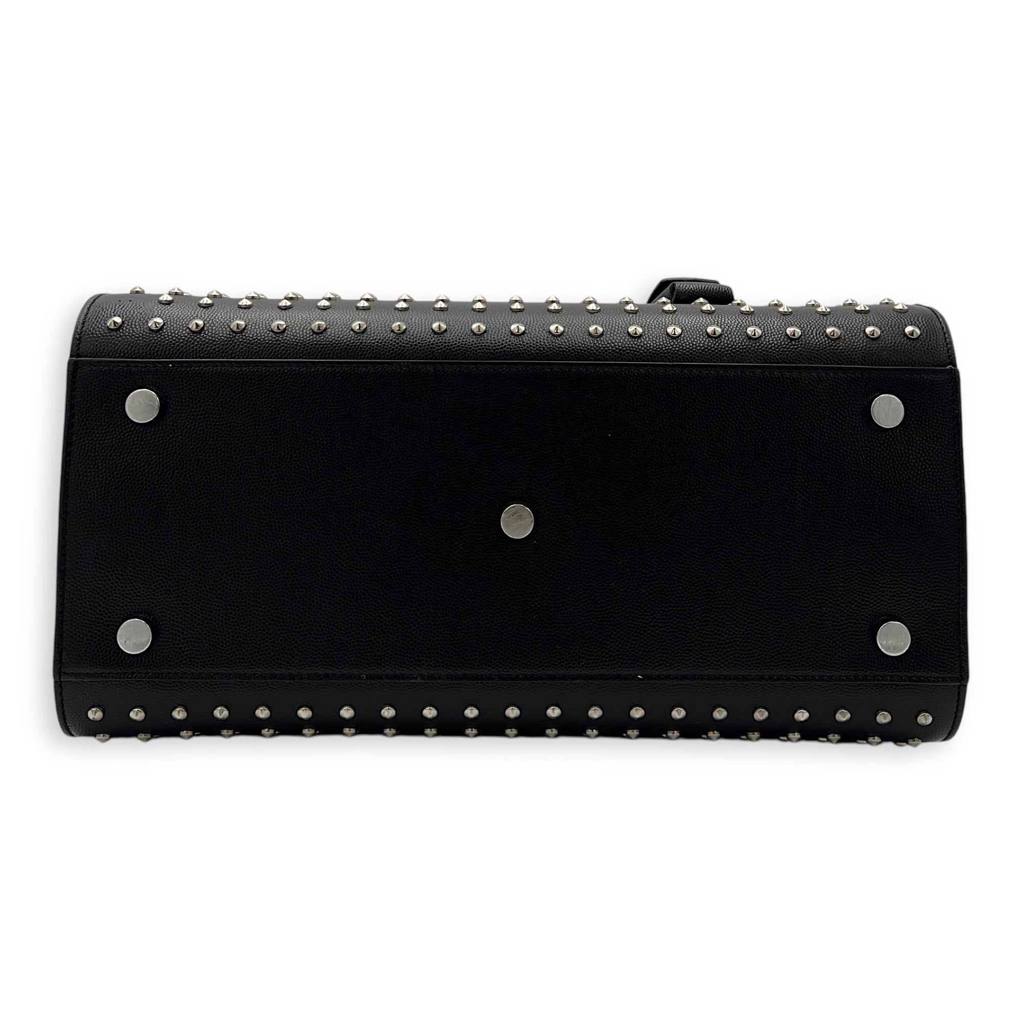 Sac de Jour Small Black Top Handle Bag in Calfskin, Silver hardware