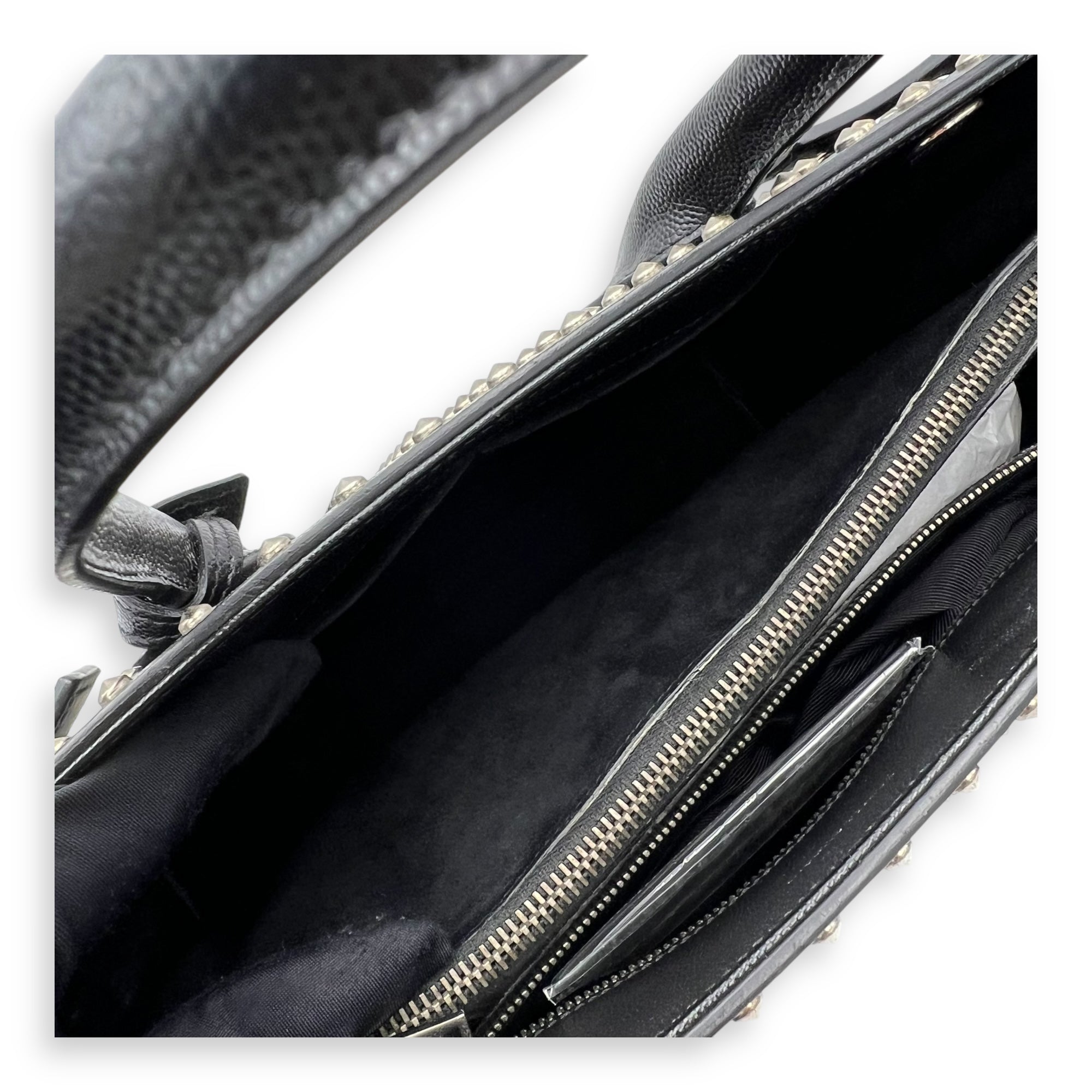 Sac de Jour Small Black Top Handle Bag in Calfskin, Silver hardware