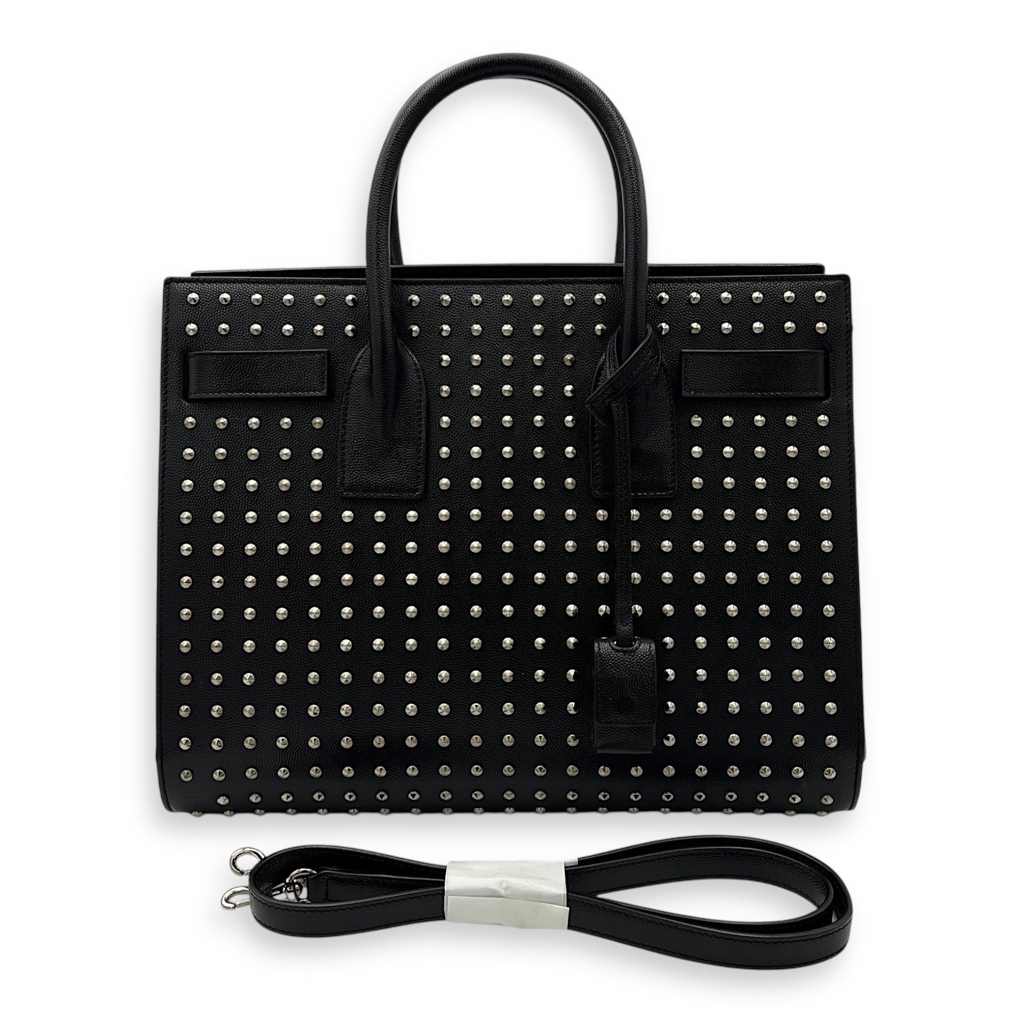 Sac de Jour Small Black Top Handle Bag in Calfskin, Silver hardware