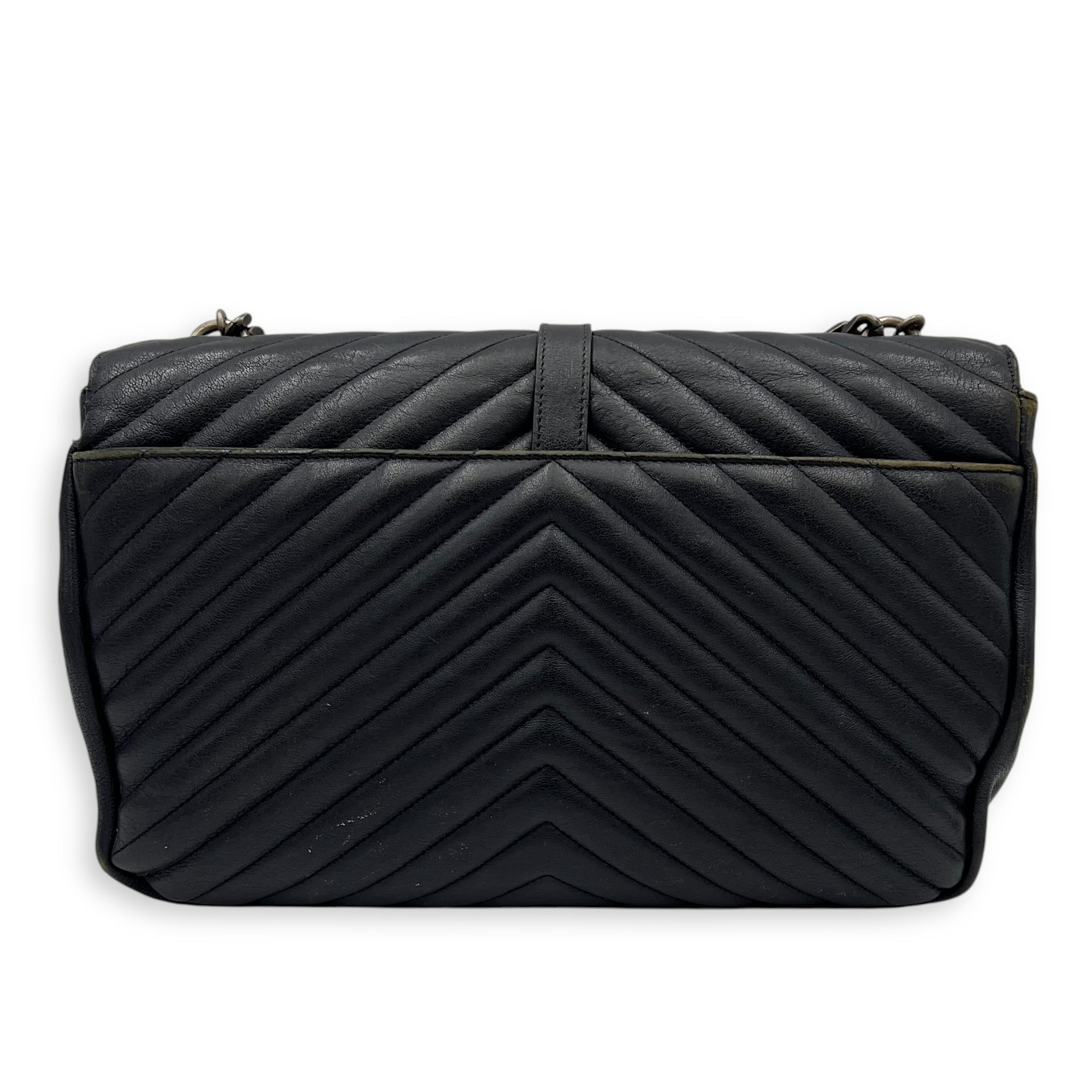 College Large Grey Shoulder Bag in Calfskin, Silver hardware