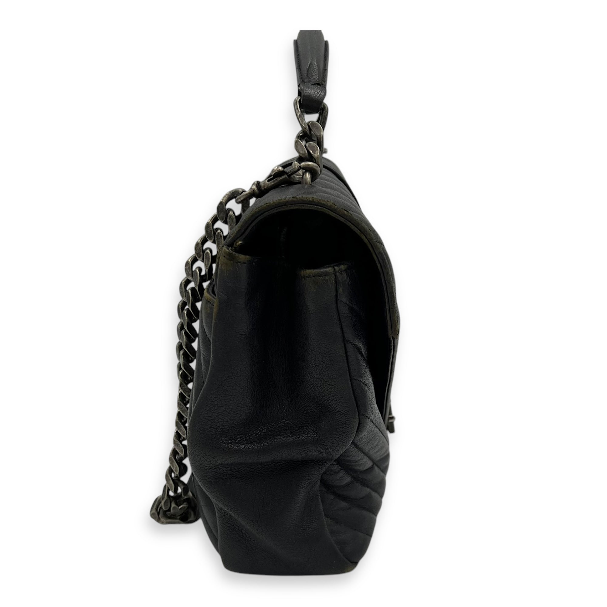 College Large Grey Shoulder Bag in Calfskin, Silver hardware