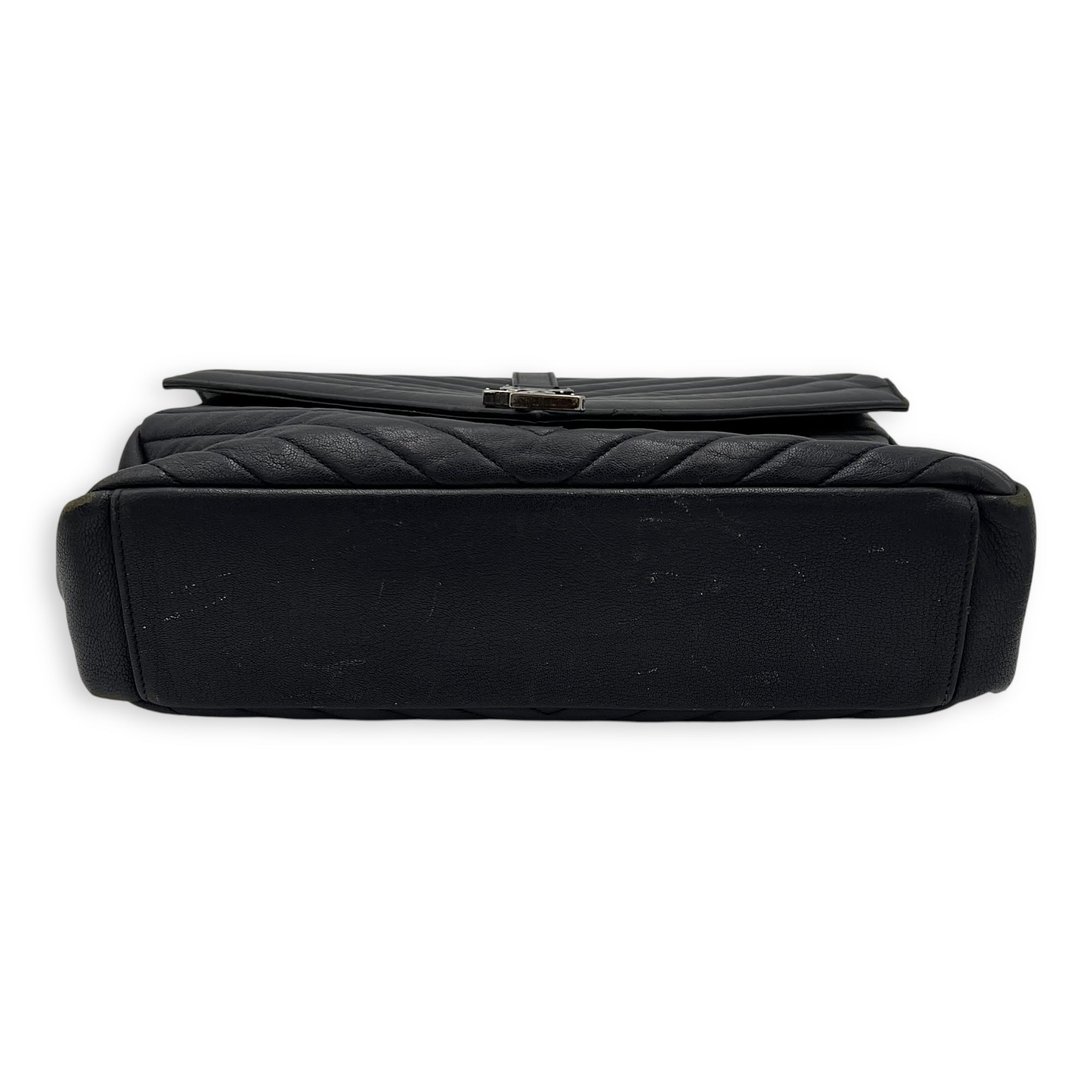 College Large Grey Shoulder Bag in Calfskin, Silver hardware