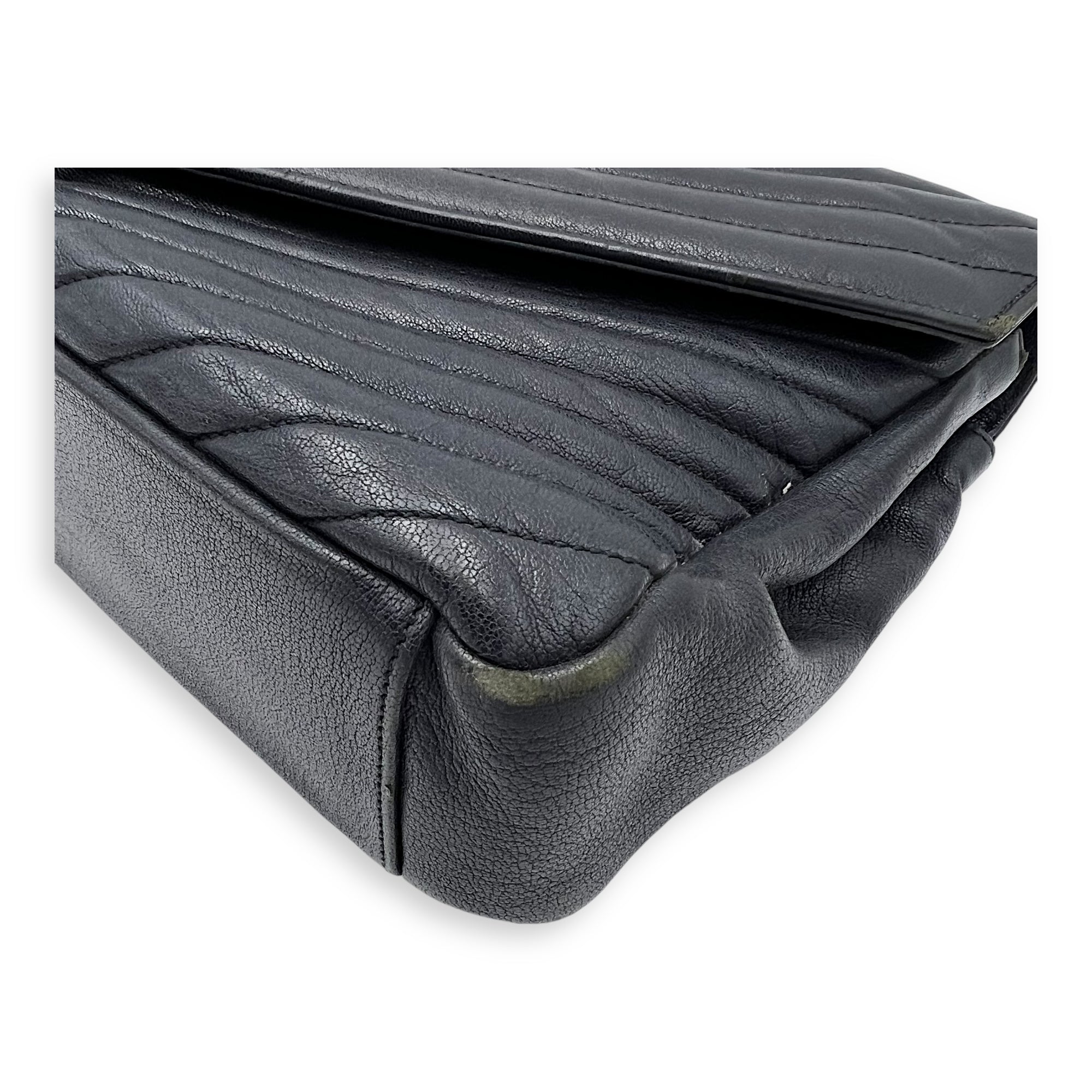 College Large Grey Shoulder Bag in Calfskin, Silver hardware