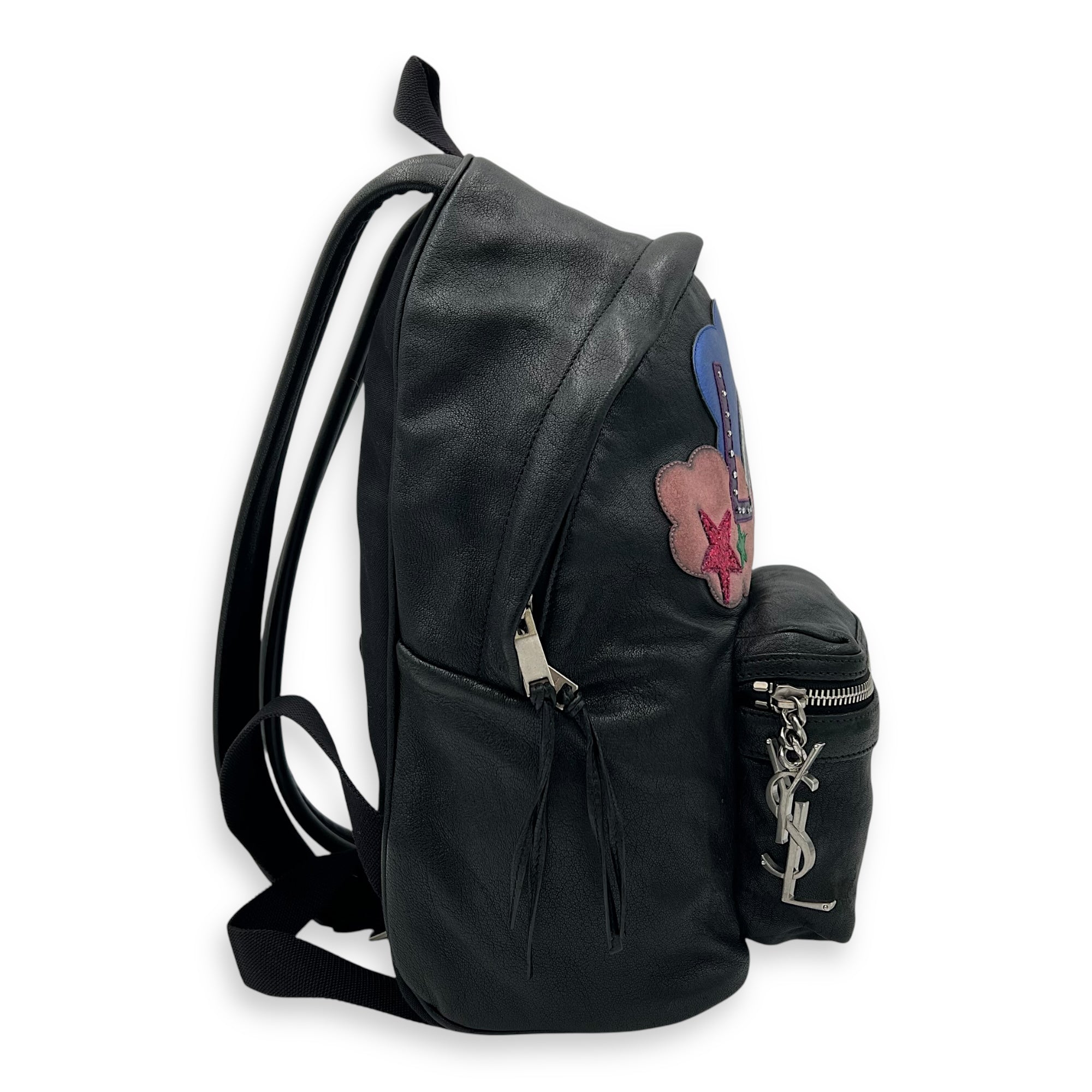 Logo Backpack Black in Calfskin, Silver hardware