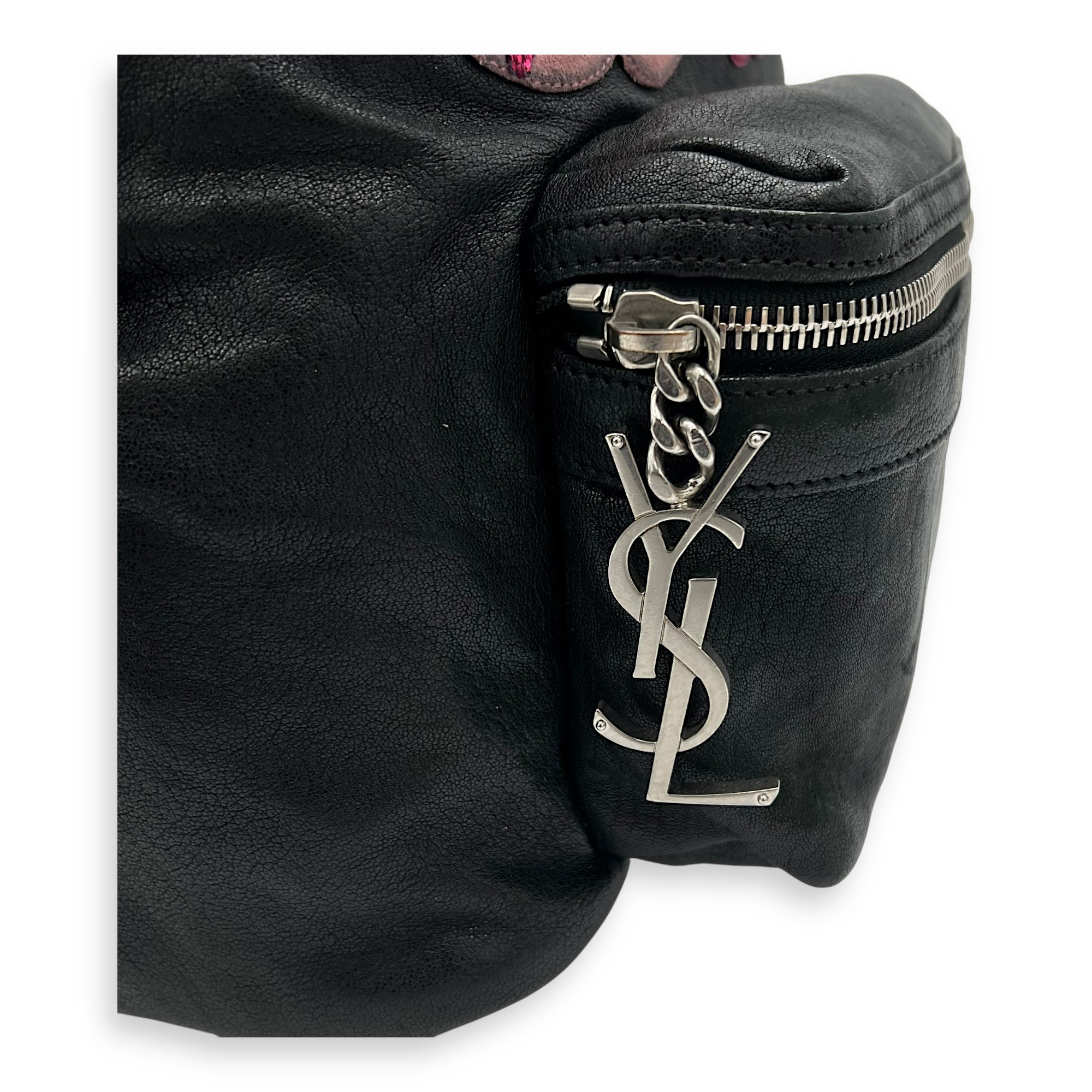 Logo Backpack Black in Calfskin, Silver hardware