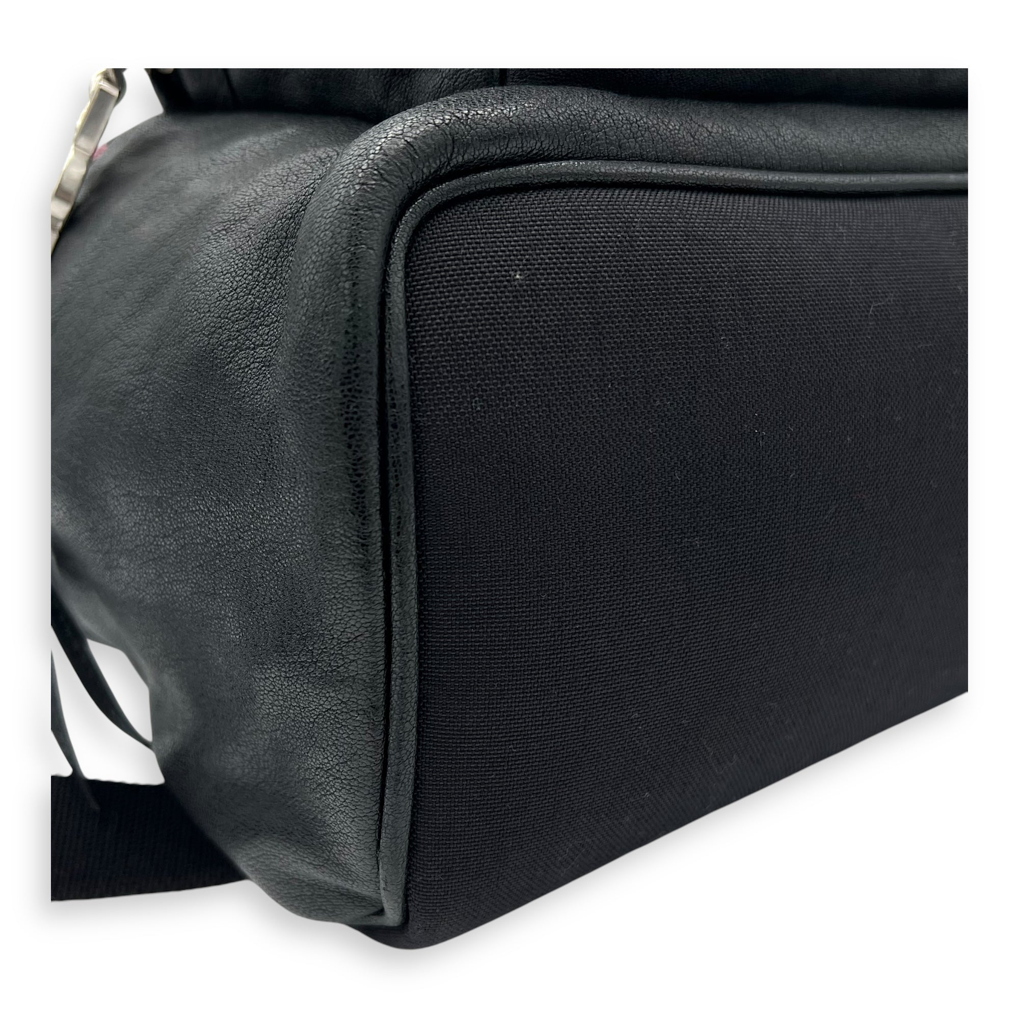Logo Backpack Black in Calfskin, Silver hardware