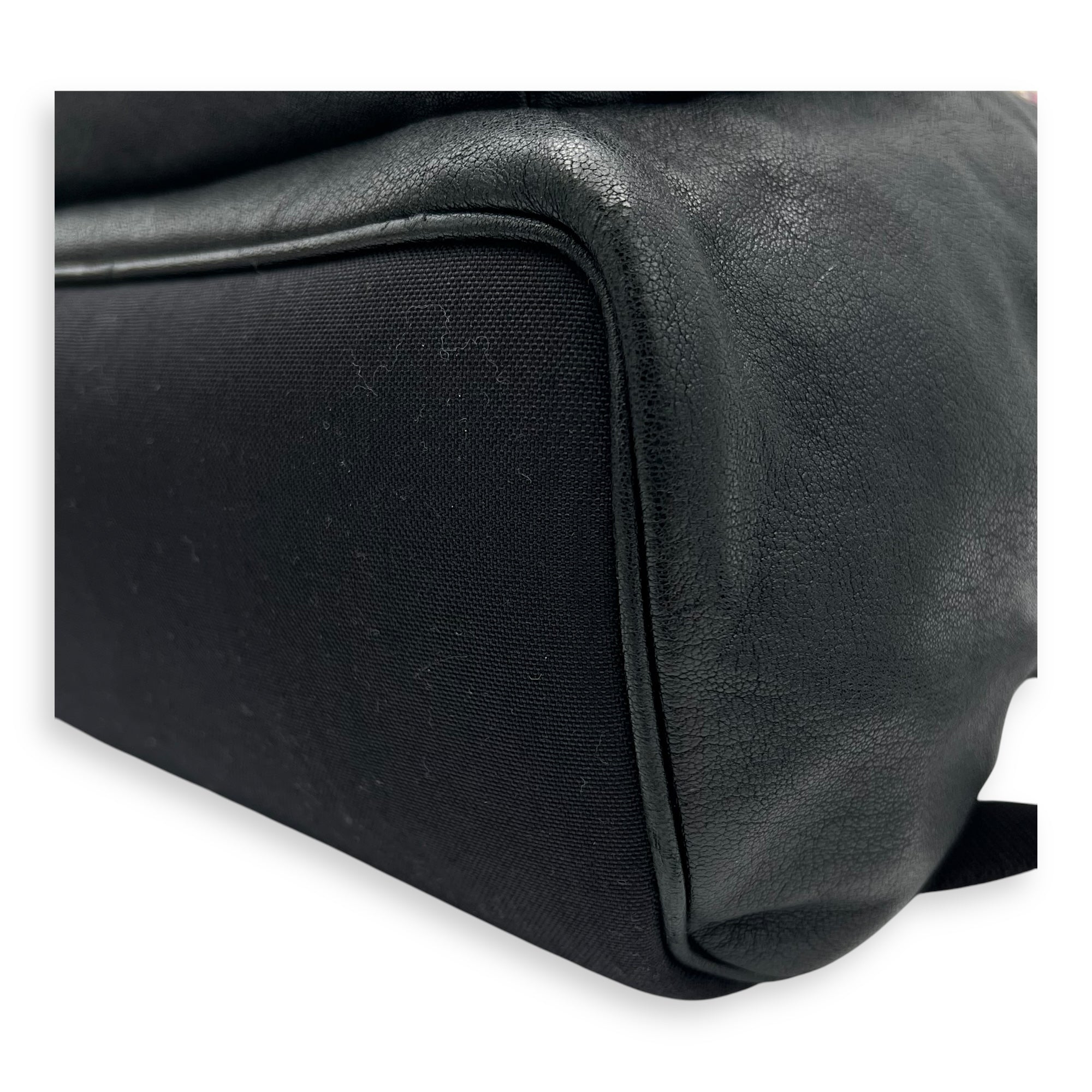 Logo Backpack Black in Calfskin, Silver hardware