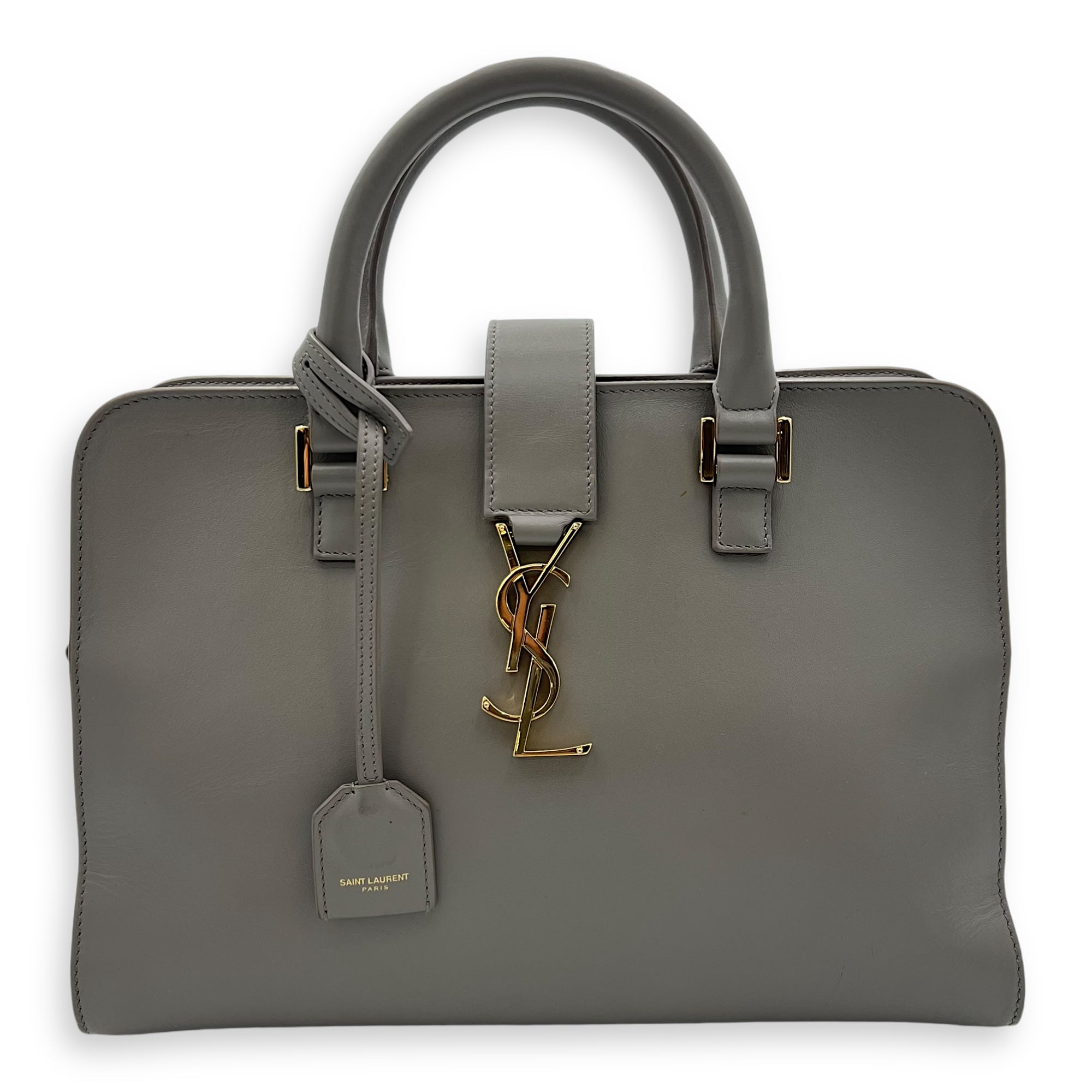 Cabas Small Grey Top Handle Bag in Calfskin, Gold hardware