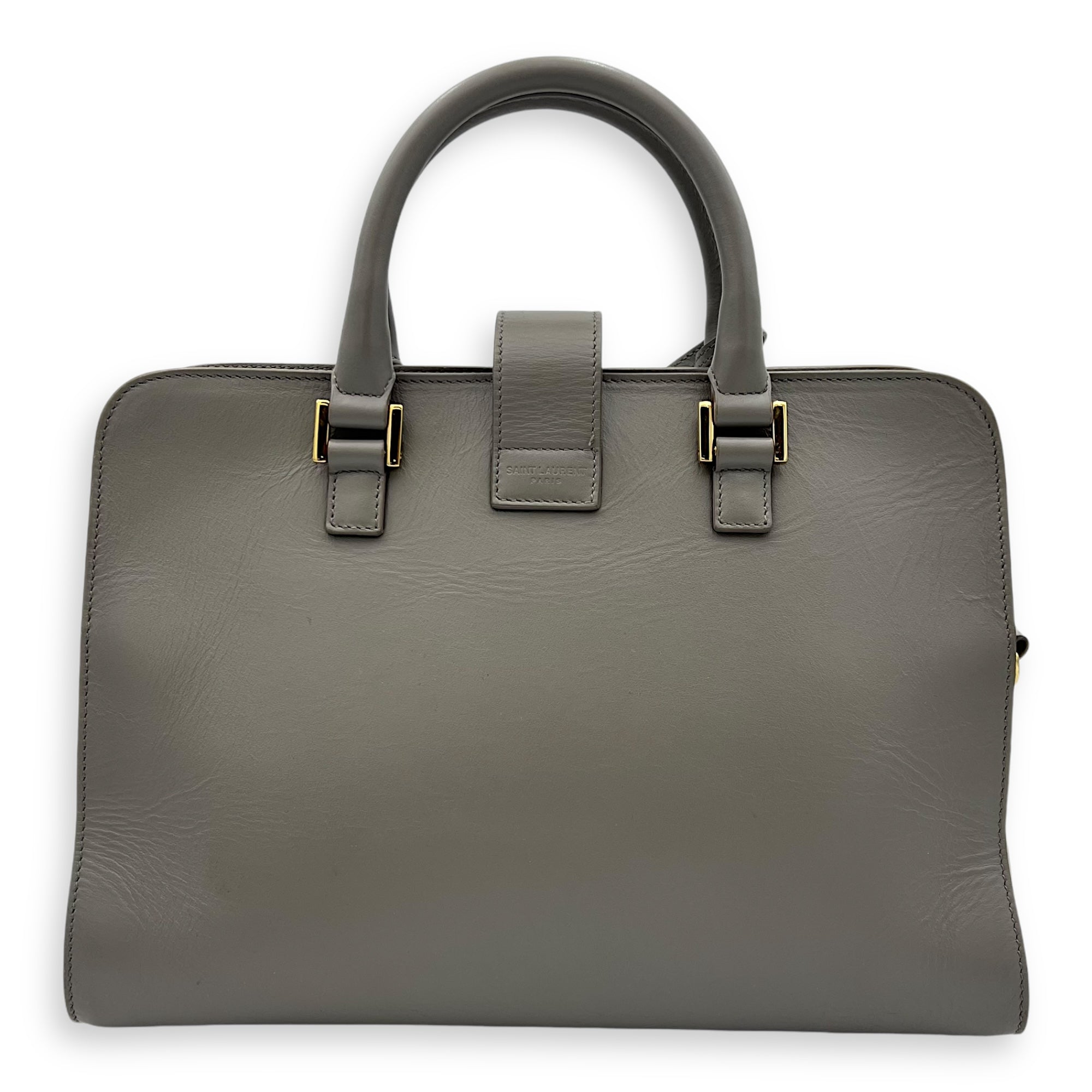 Cabas Small Grey Top Handle Bag in Calfskin, Gold hardware