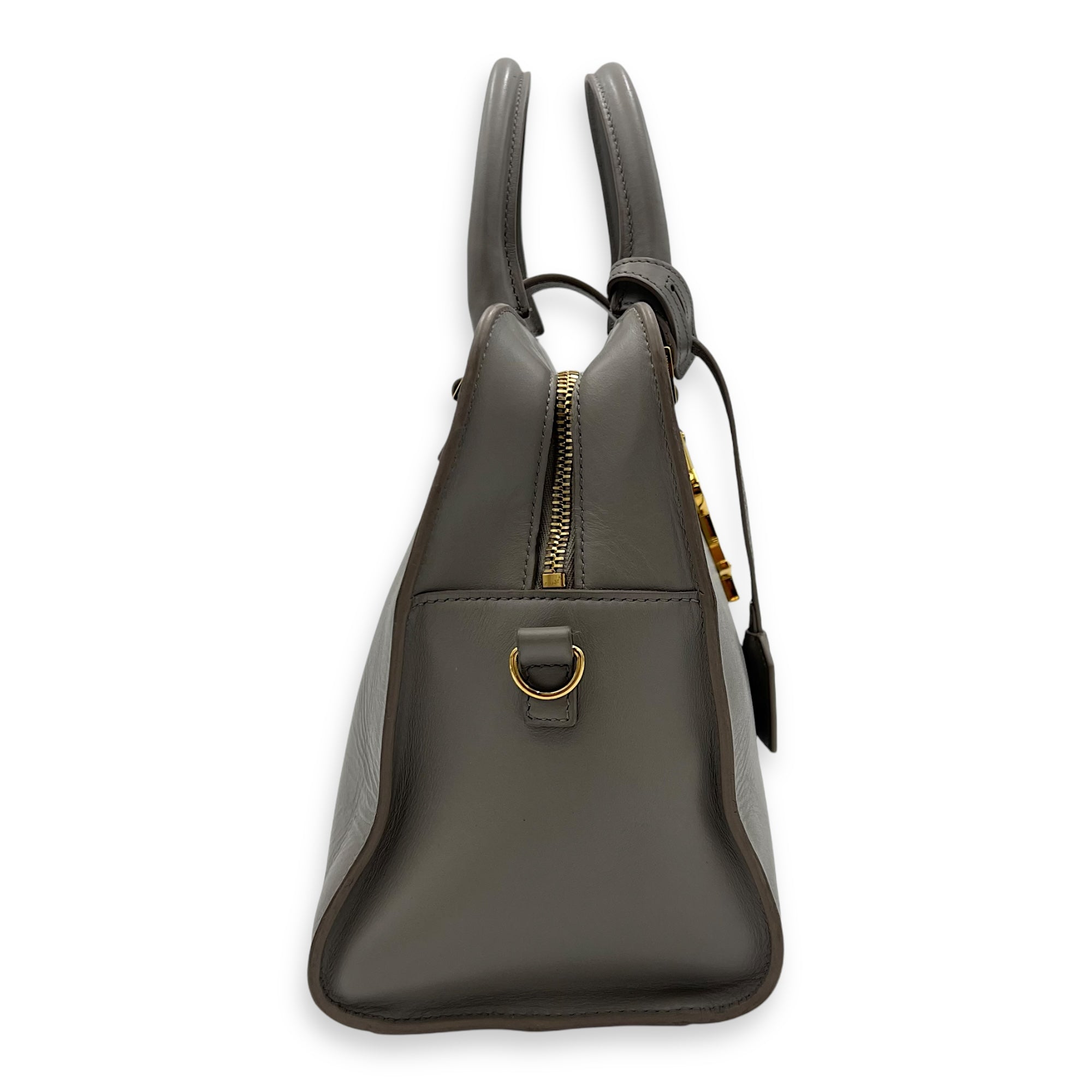 Cabas Small Grey Top Handle Bag in Calfskin, Gold hardware