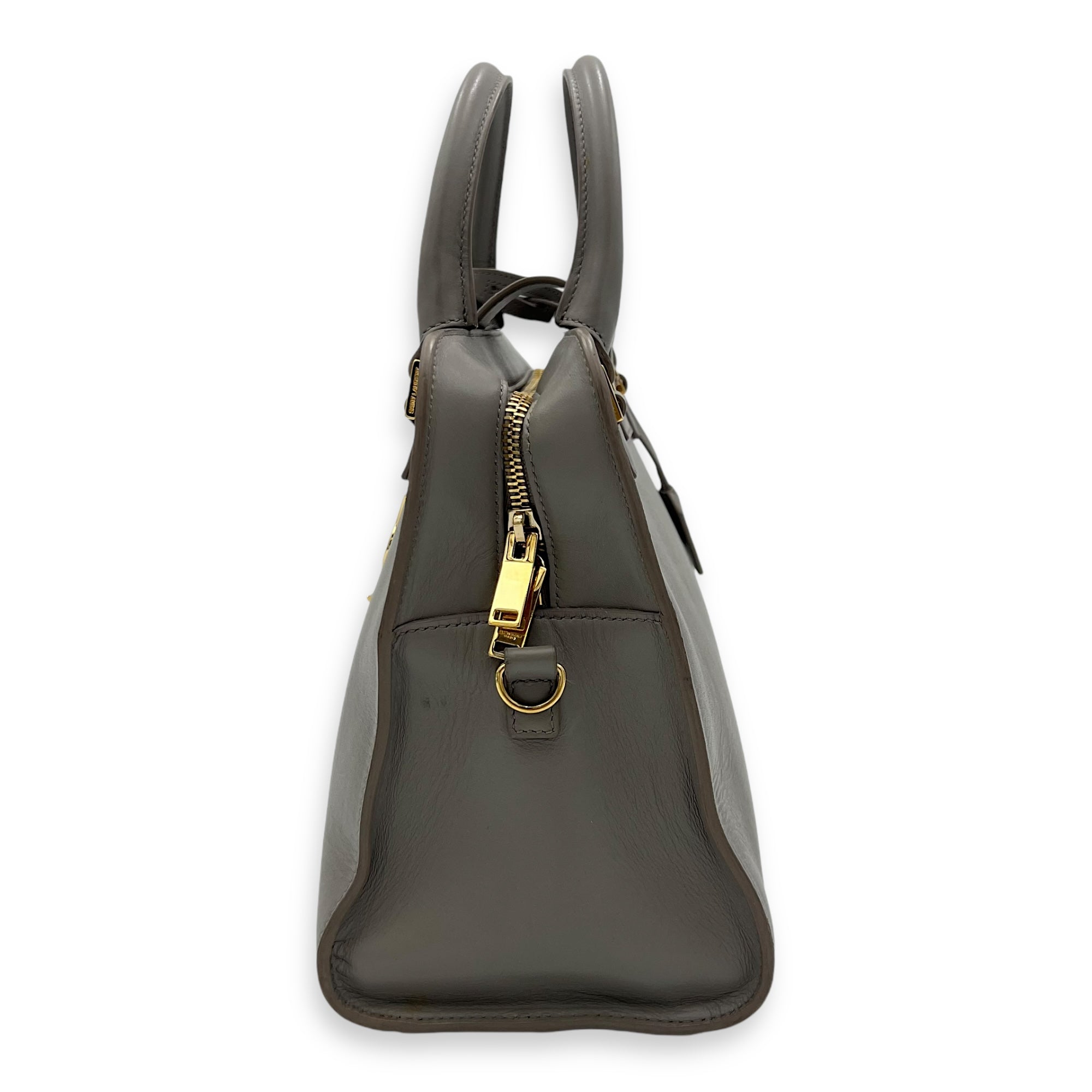 Cabas Small Grey Top Handle Bag in Calfskin, Gold hardware