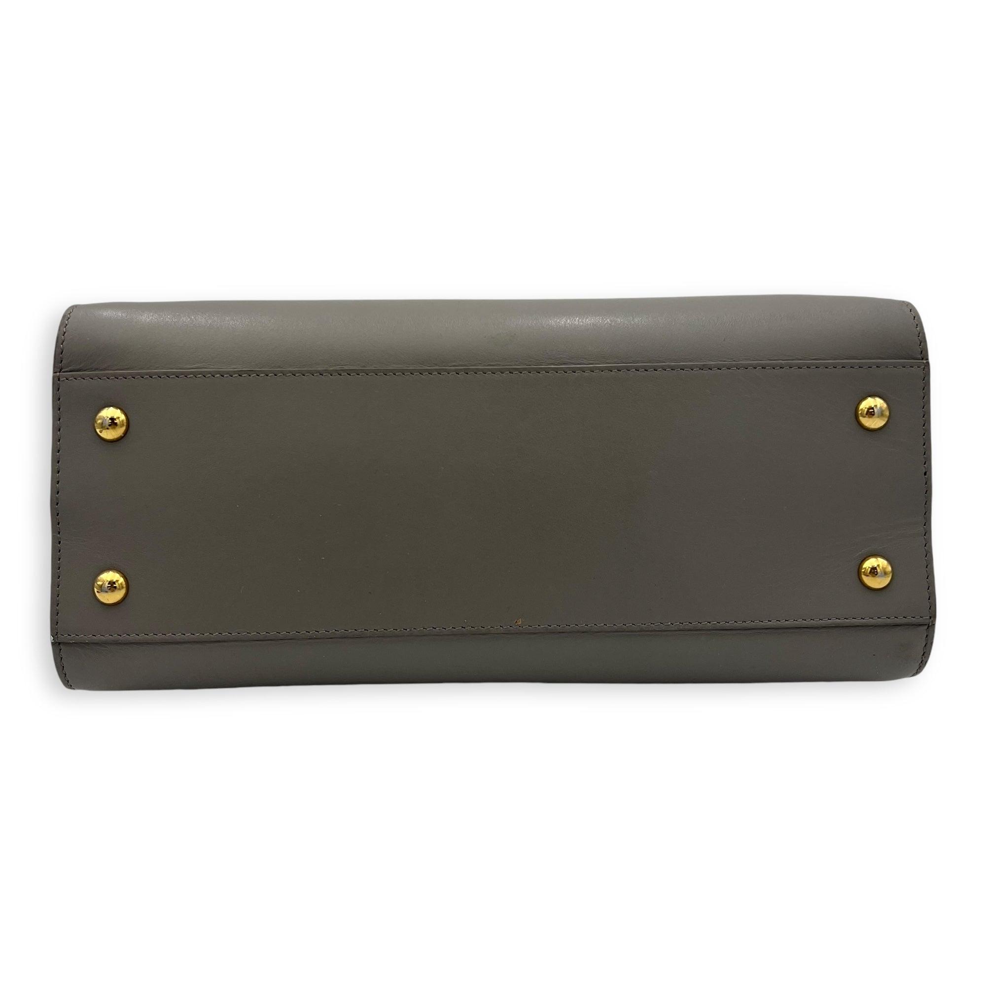 Cabas Small Grey Top Handle Bag in Calfskin, Gold hardware