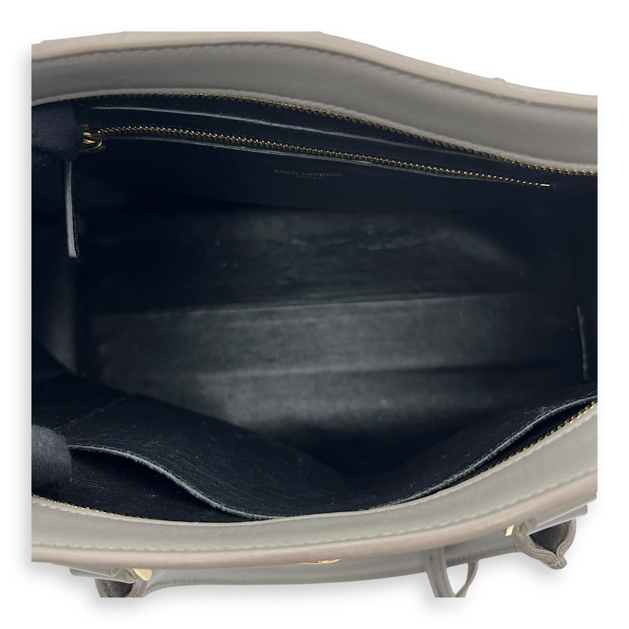 Cabas Small Grey Top Handle Bag in Calfskin, Gold hardware