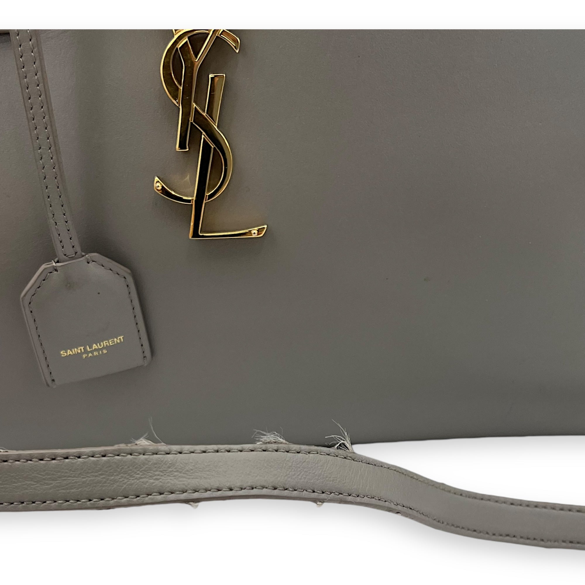 Cabas Small Grey Top Handle Bag in Calfskin, Gold hardware