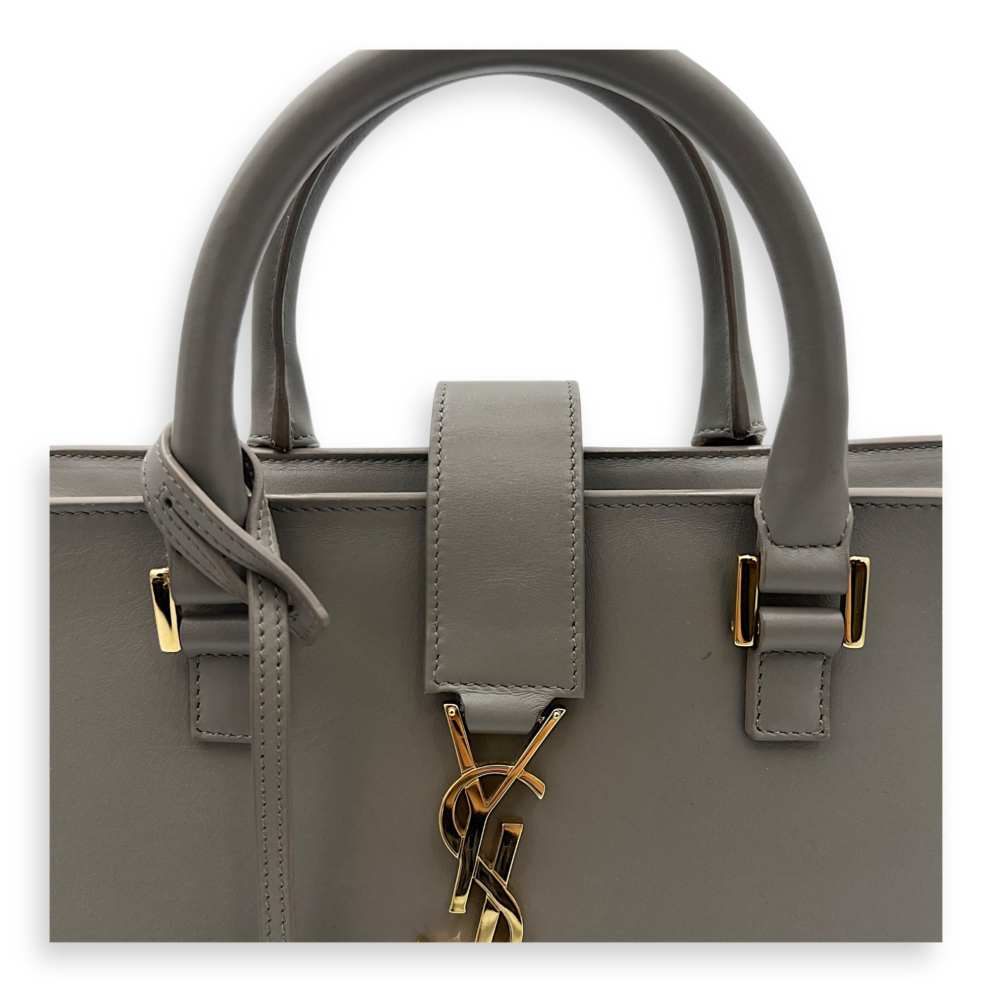 Cabas Small Grey Top Handle Bag in Calfskin, Gold hardware