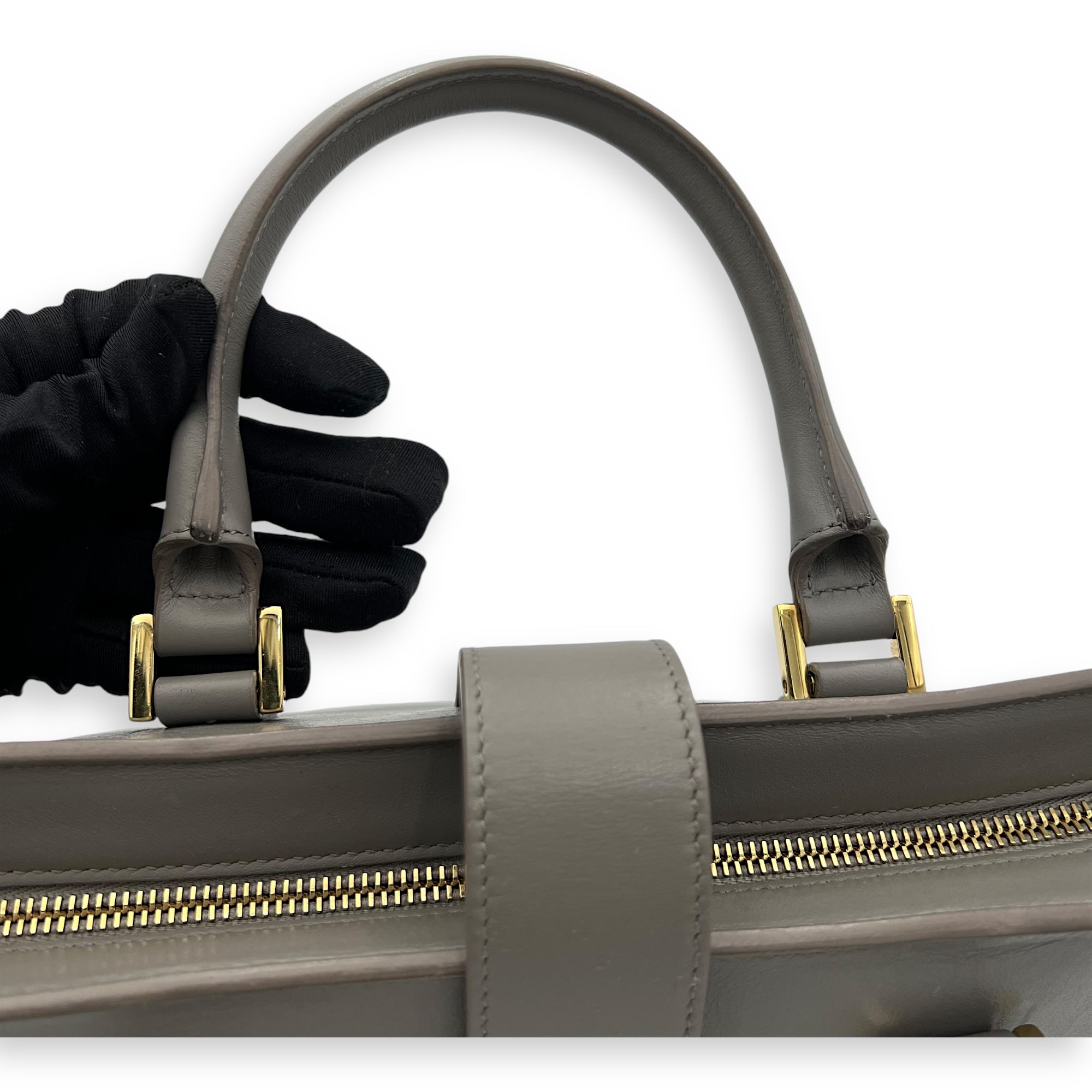 Cabas Small Grey Top Handle Bag in Calfskin, Gold hardware