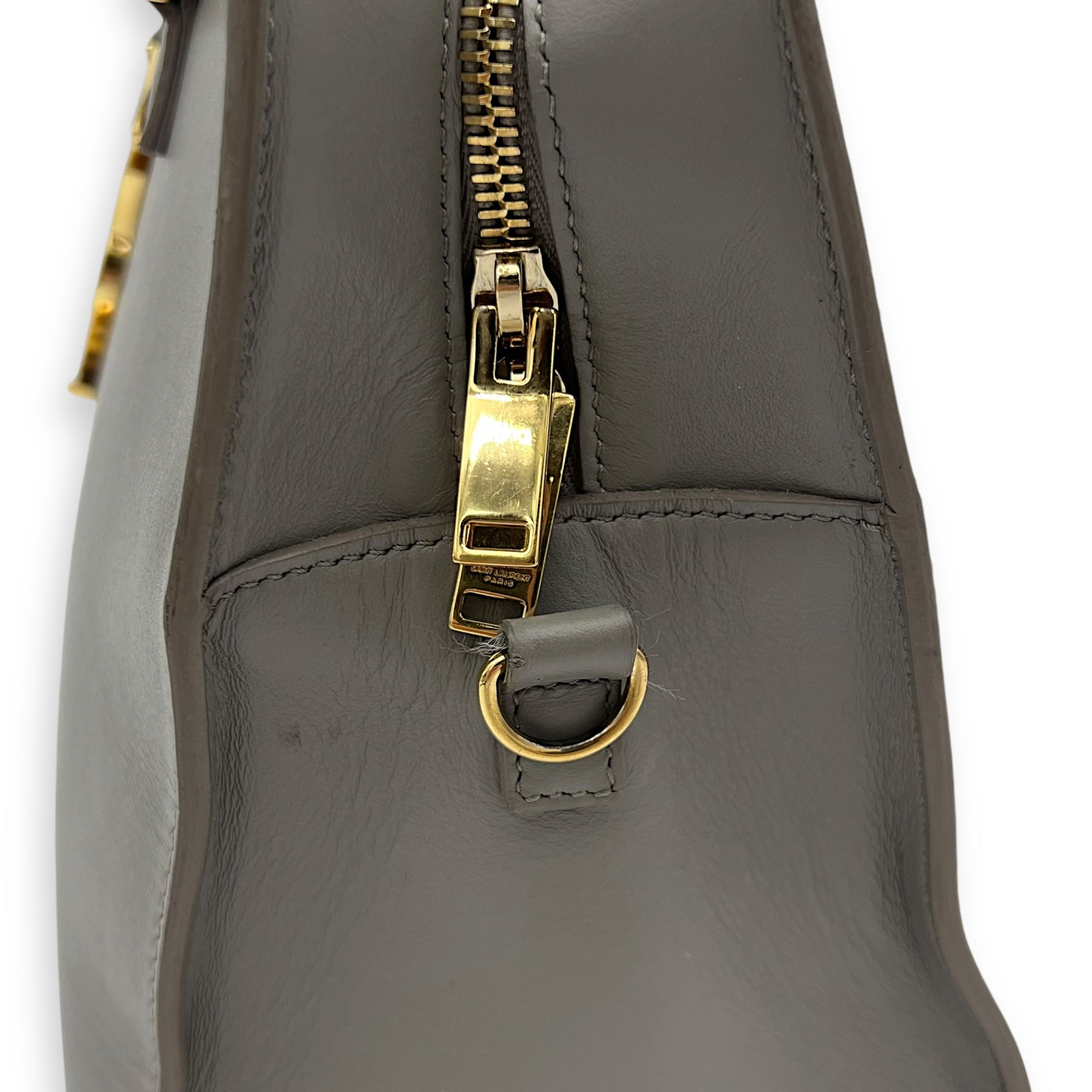 Cabas Small Grey Top Handle Bag in Calfskin, Gold hardware