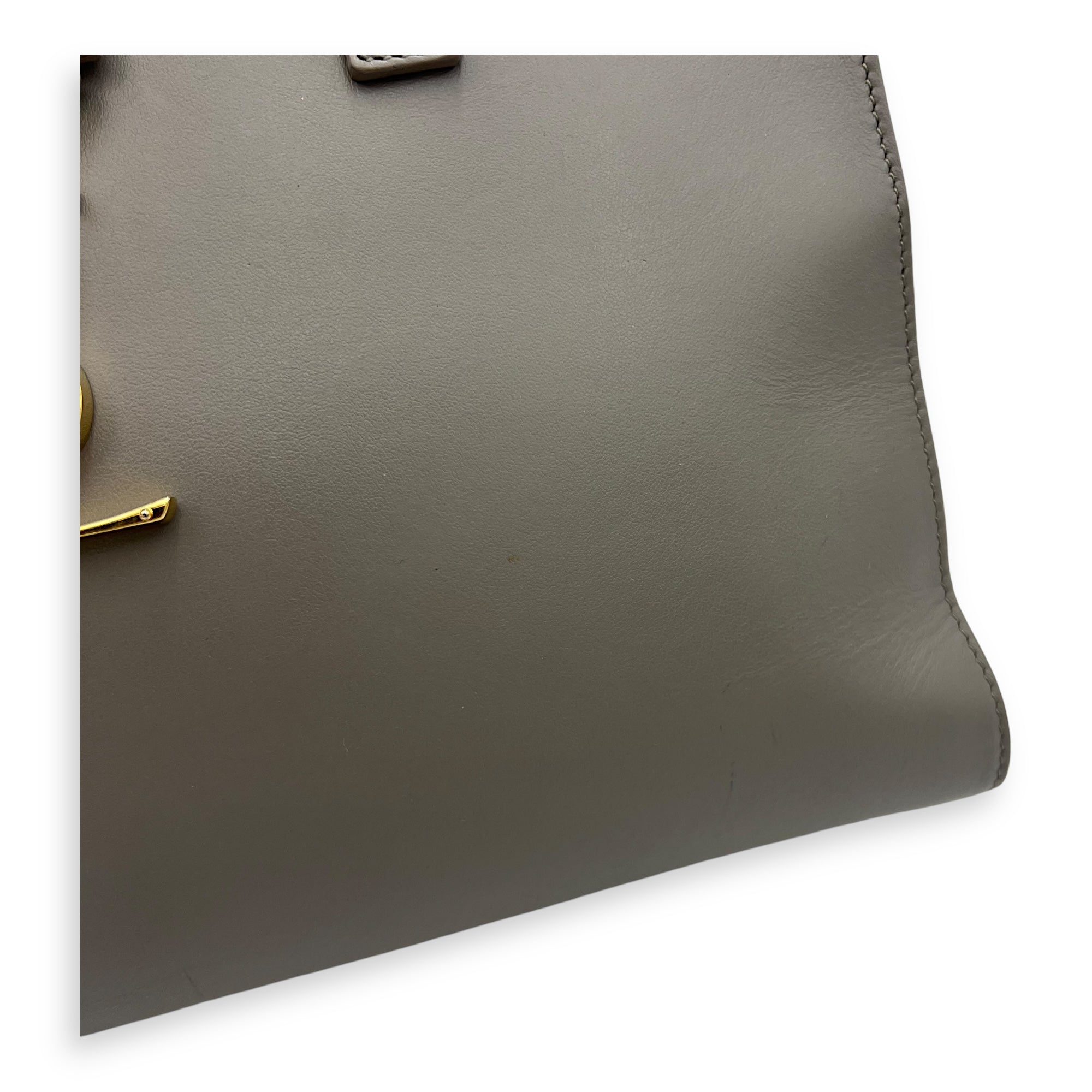 Cabas Small Grey Top Handle Bag in Calfskin, Gold hardware