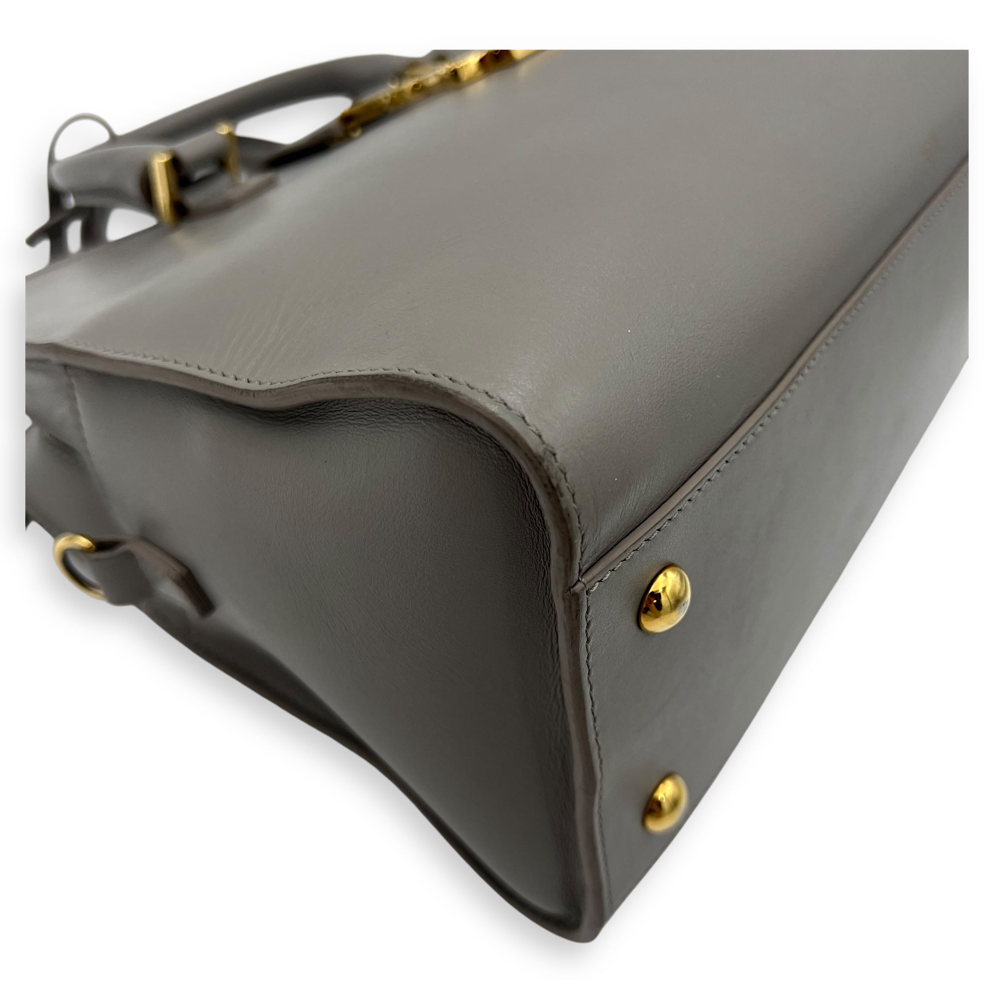 Cabas Small Grey Top Handle Bag in Calfskin, Gold hardware