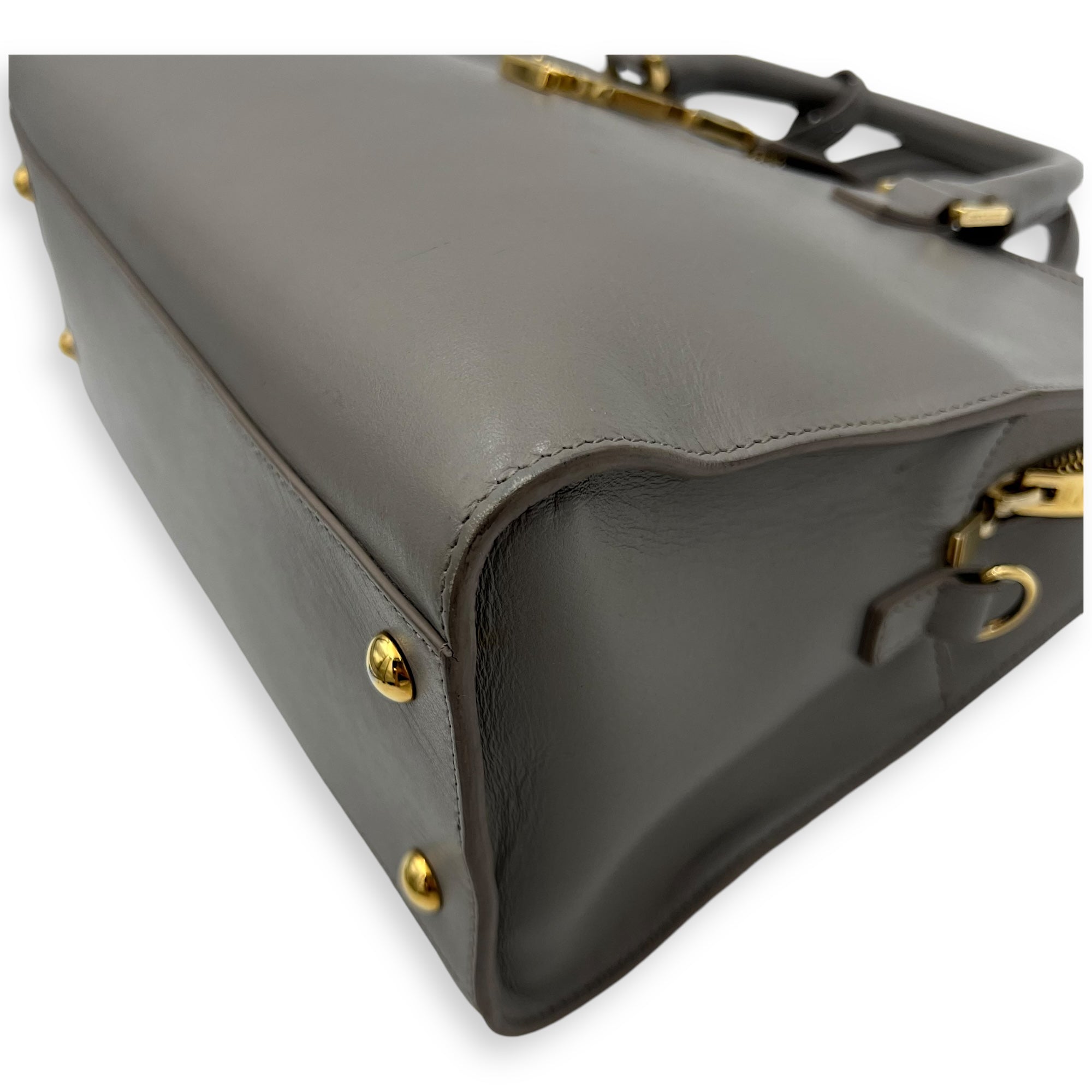 Cabas Small Grey Top Handle Bag in Calfskin, Gold hardware