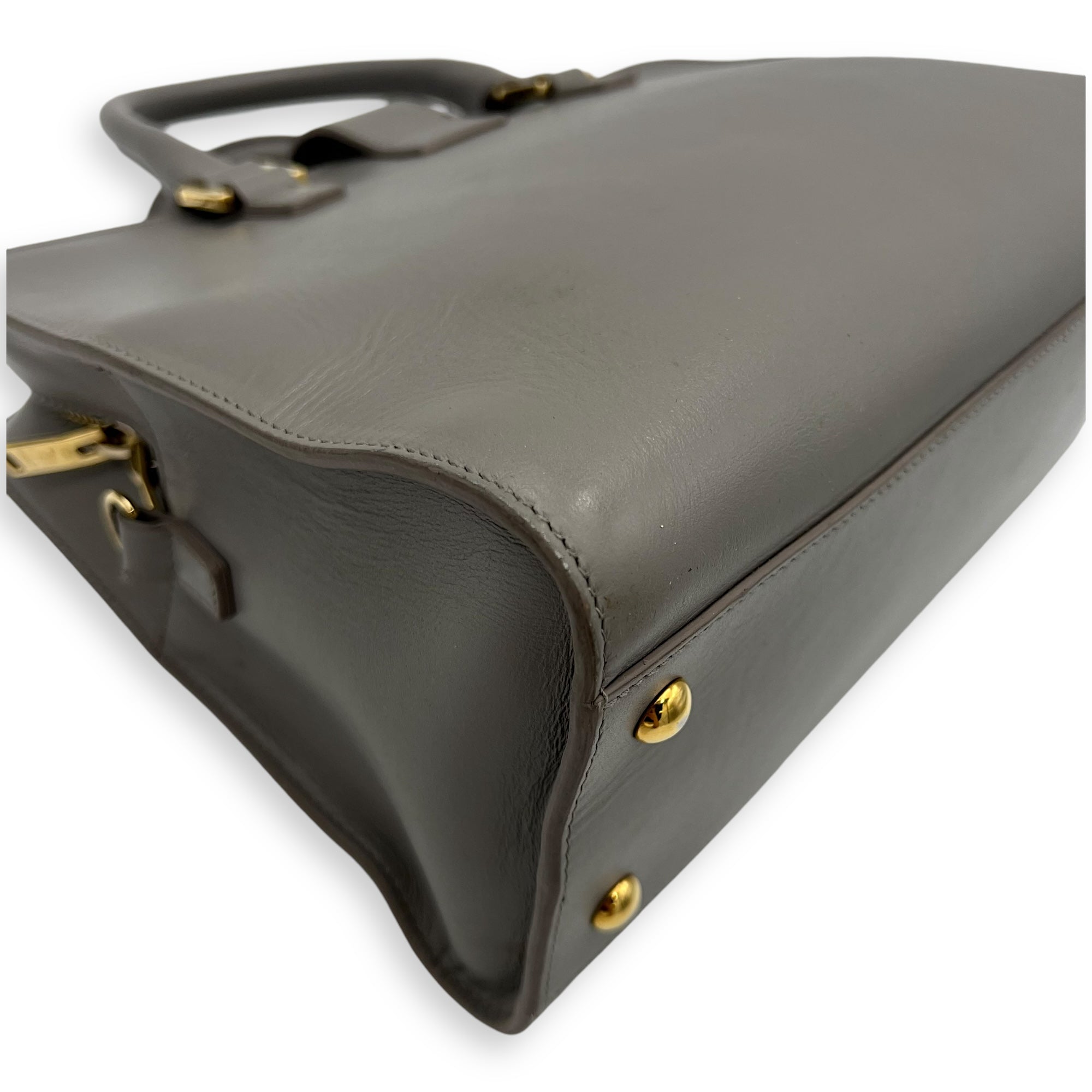 Cabas Small Grey Top Handle Bag in Calfskin, Gold hardware