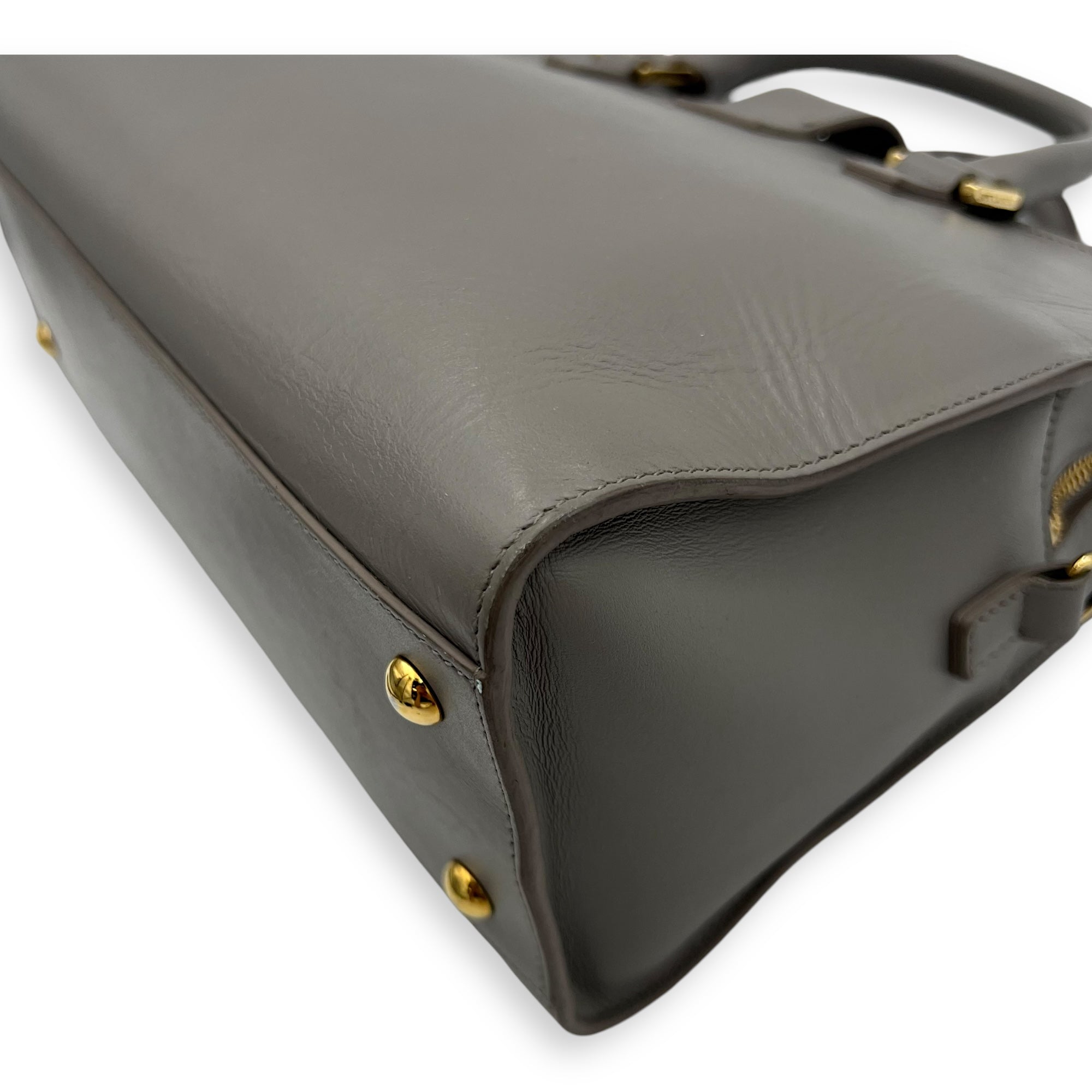 Cabas Small Grey Top Handle Bag in Calfskin, Gold hardware