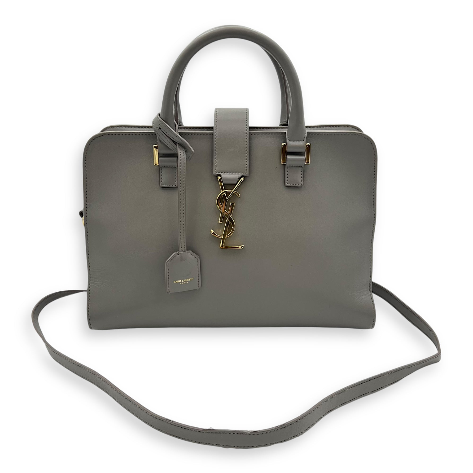 Cabas Small Grey Top Handle Bag in Calfskin, Gold hardware