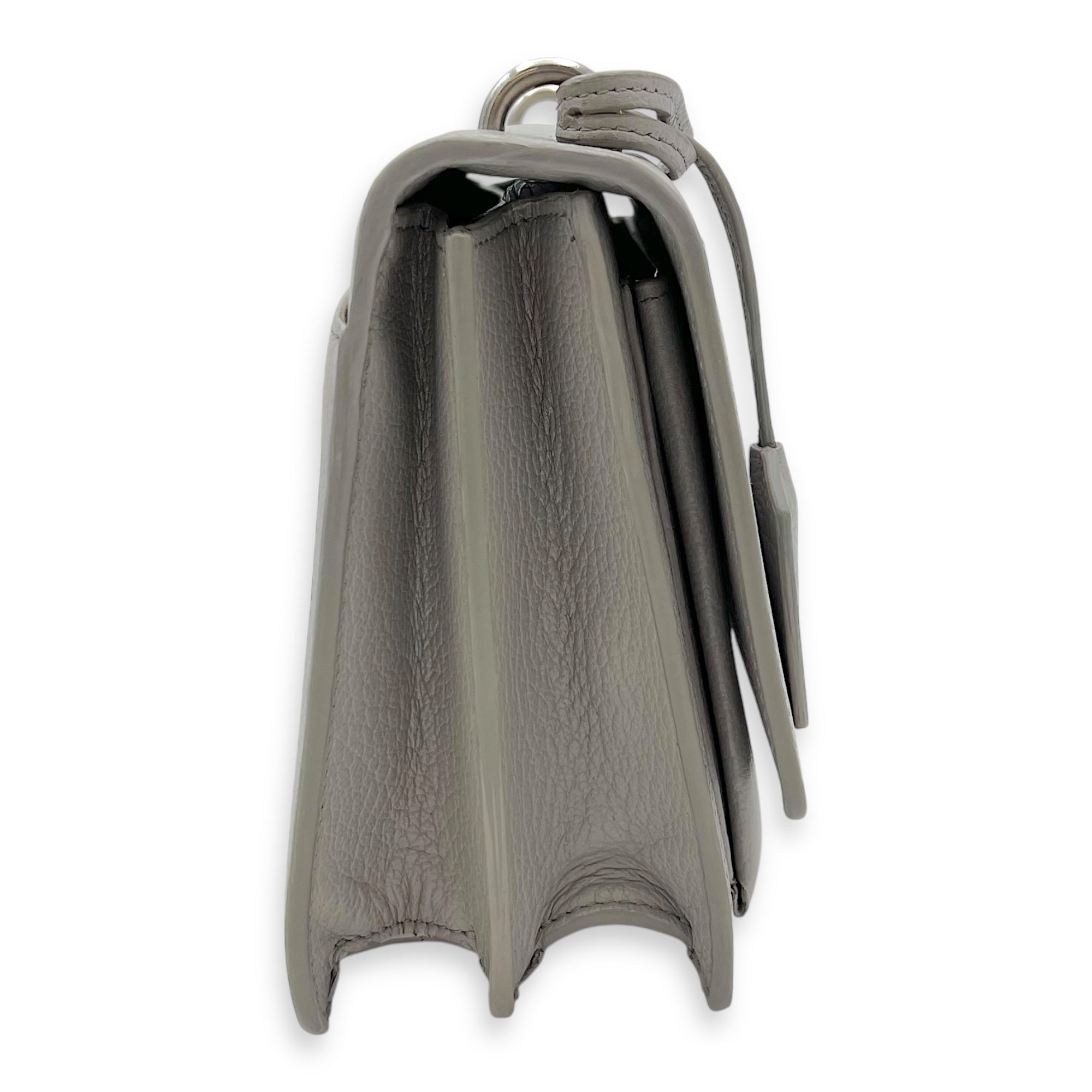 Sunset Medium Grey Shoulder Bag in Calfskin, Silver hardware