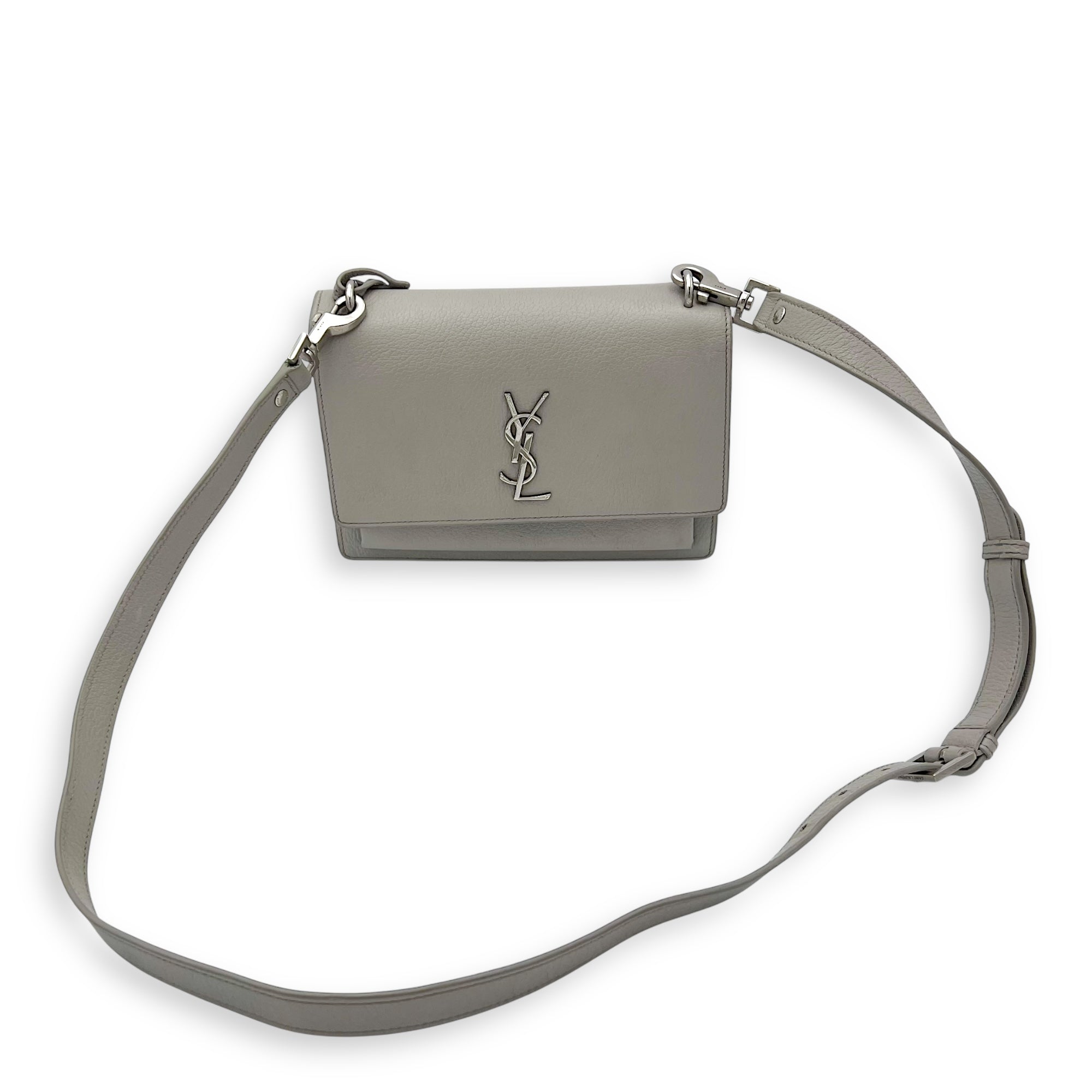 Sunset Medium Grey Shoulder Bag in Calfskin, Silver hardware