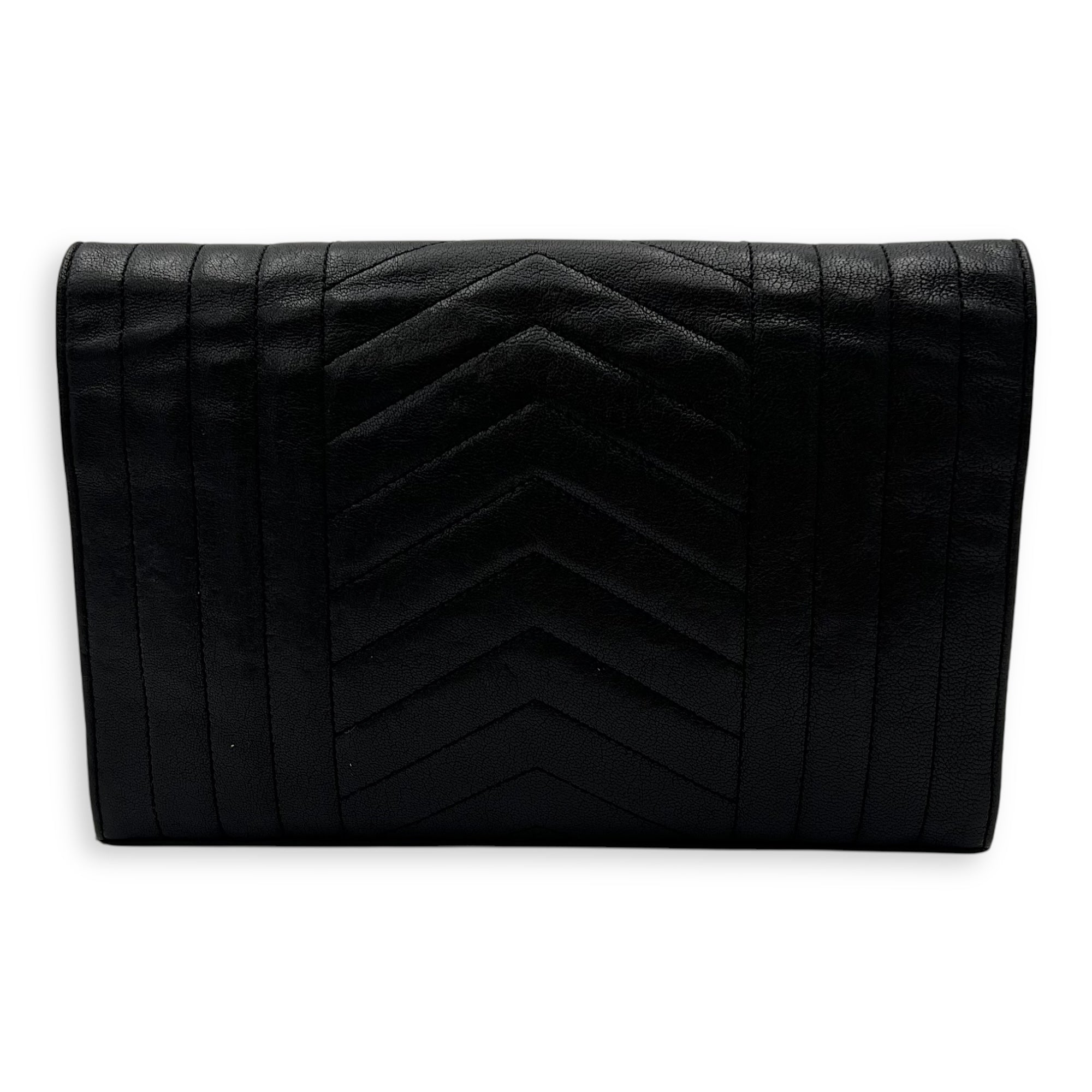 Envelope Wallet On Chain Black in Goat Leather, Silver hardware