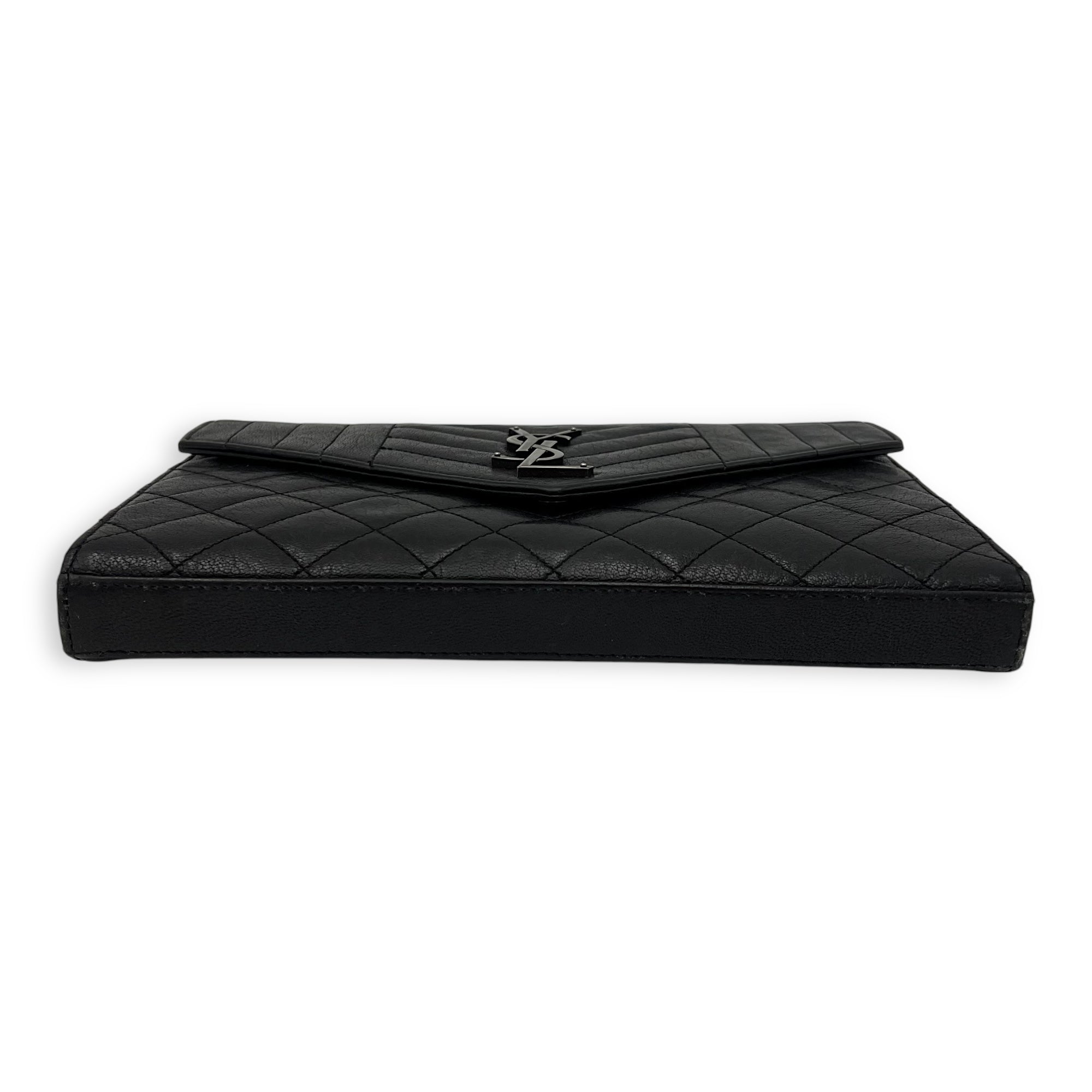 Envelope Wallet On Chain Black in Goat Leather, Silver hardware