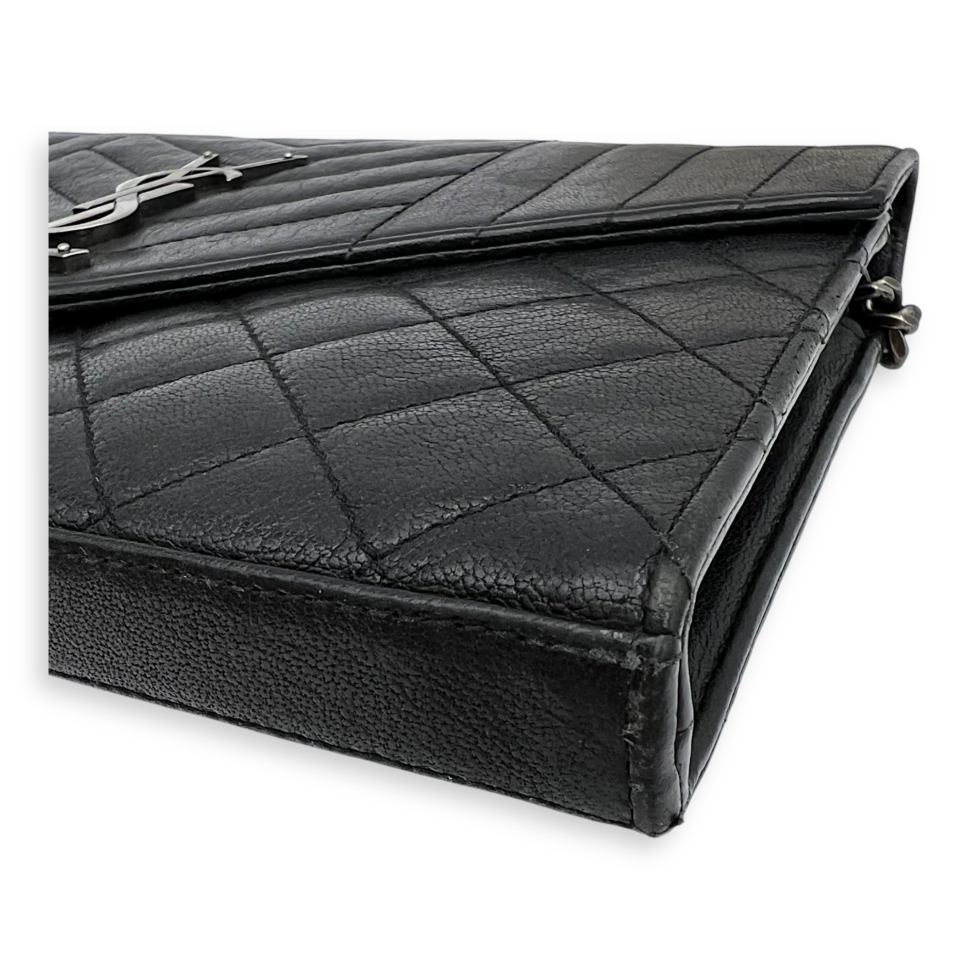 Envelope Wallet On Chain Black in Goat Leather, Silver hardware