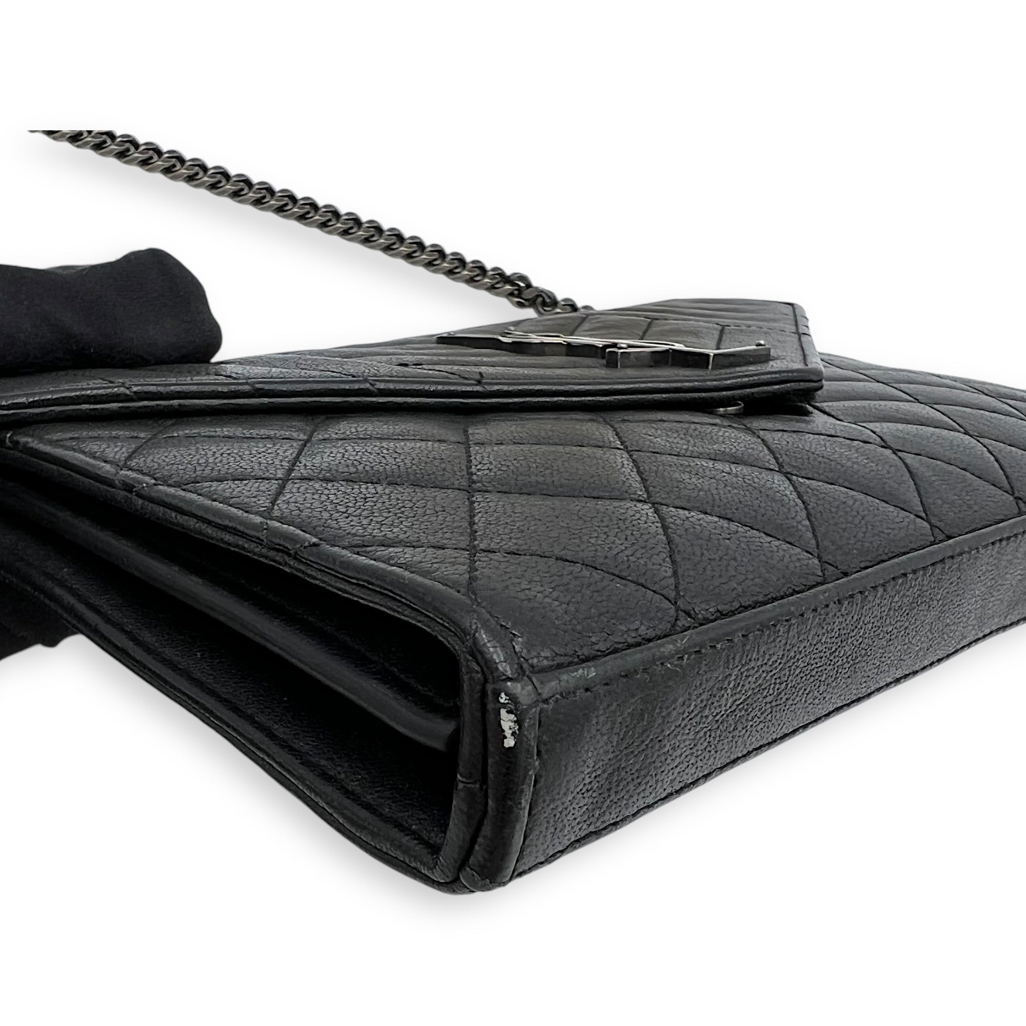 Envelope Wallet On Chain Black in Goat Leather, Silver hardware