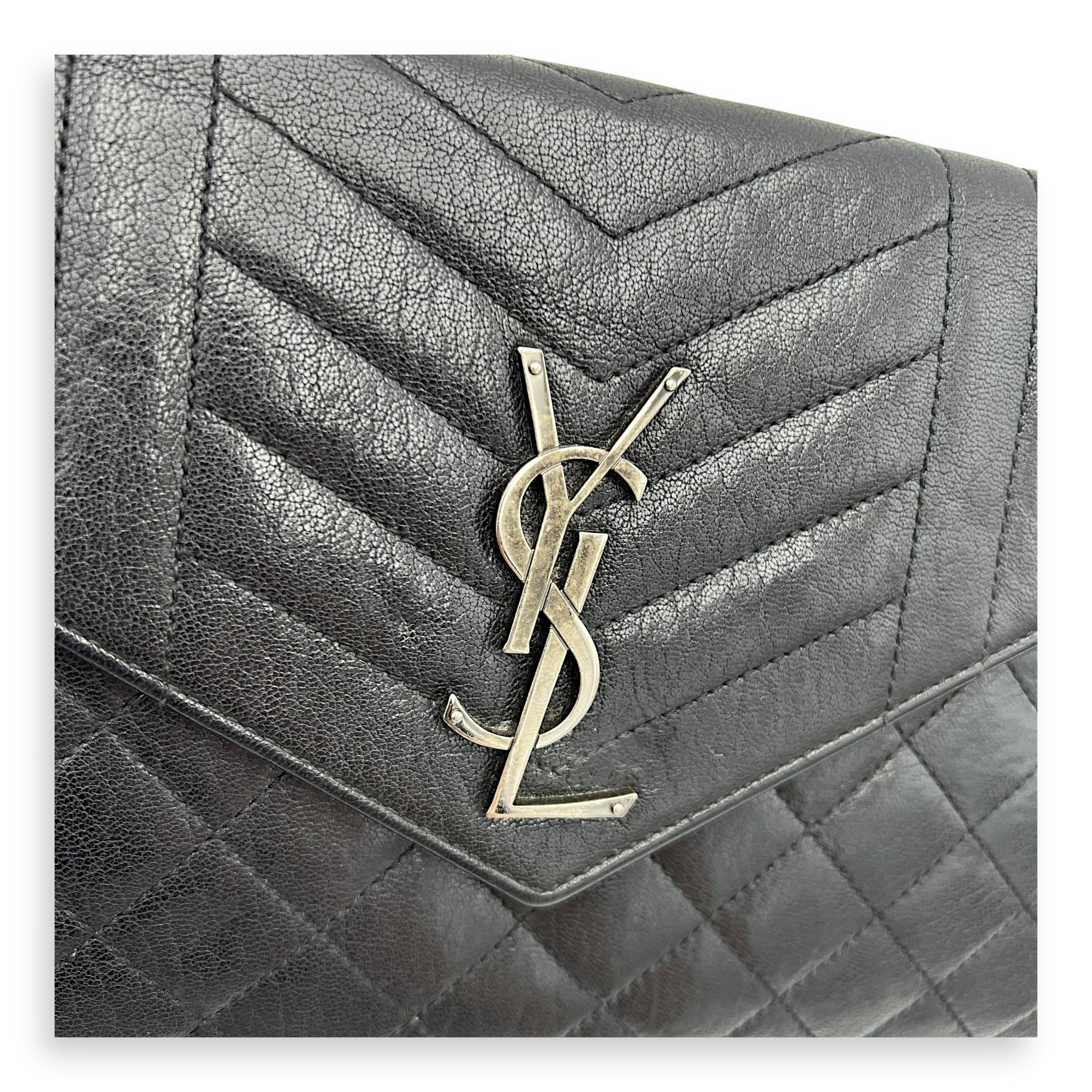 Envelope Wallet On Chain Black in Goat Leather, Silver hardware
