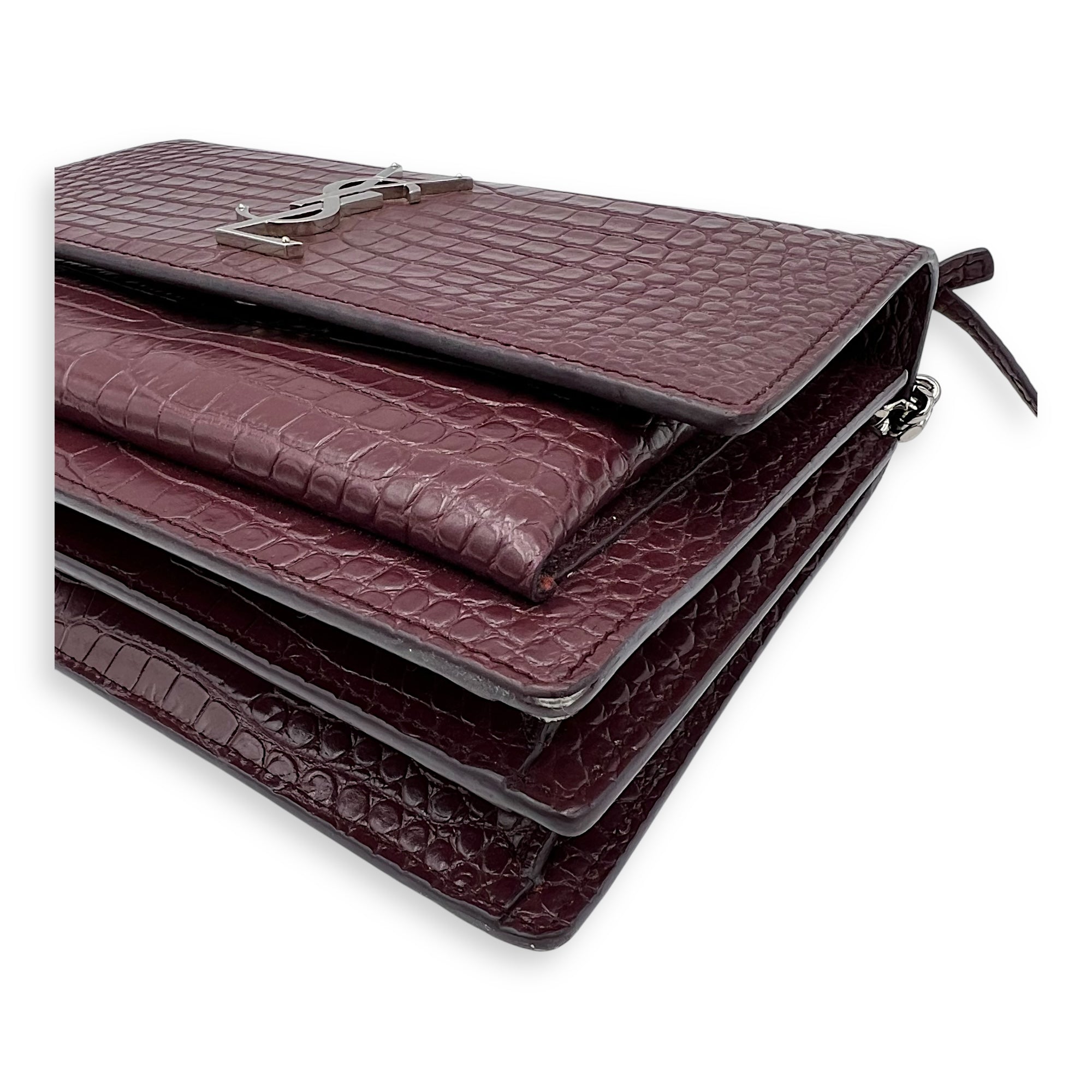 Sunset Shoulder Bag Red in Calfskin, Silver hardware