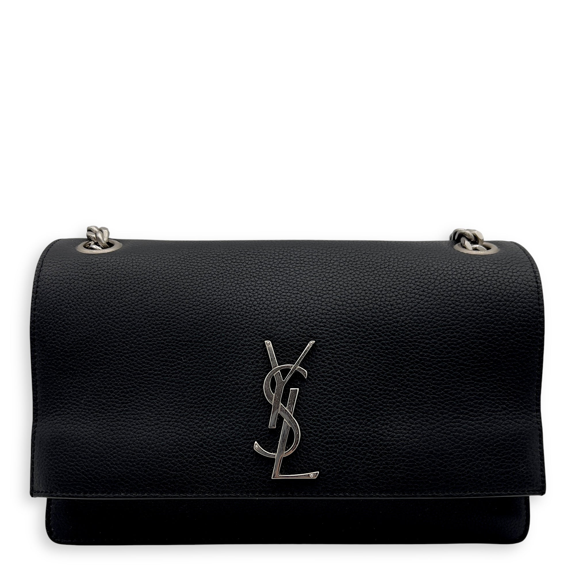 Sunset Shoulder Bag Black in Calfskin, Silver hardware