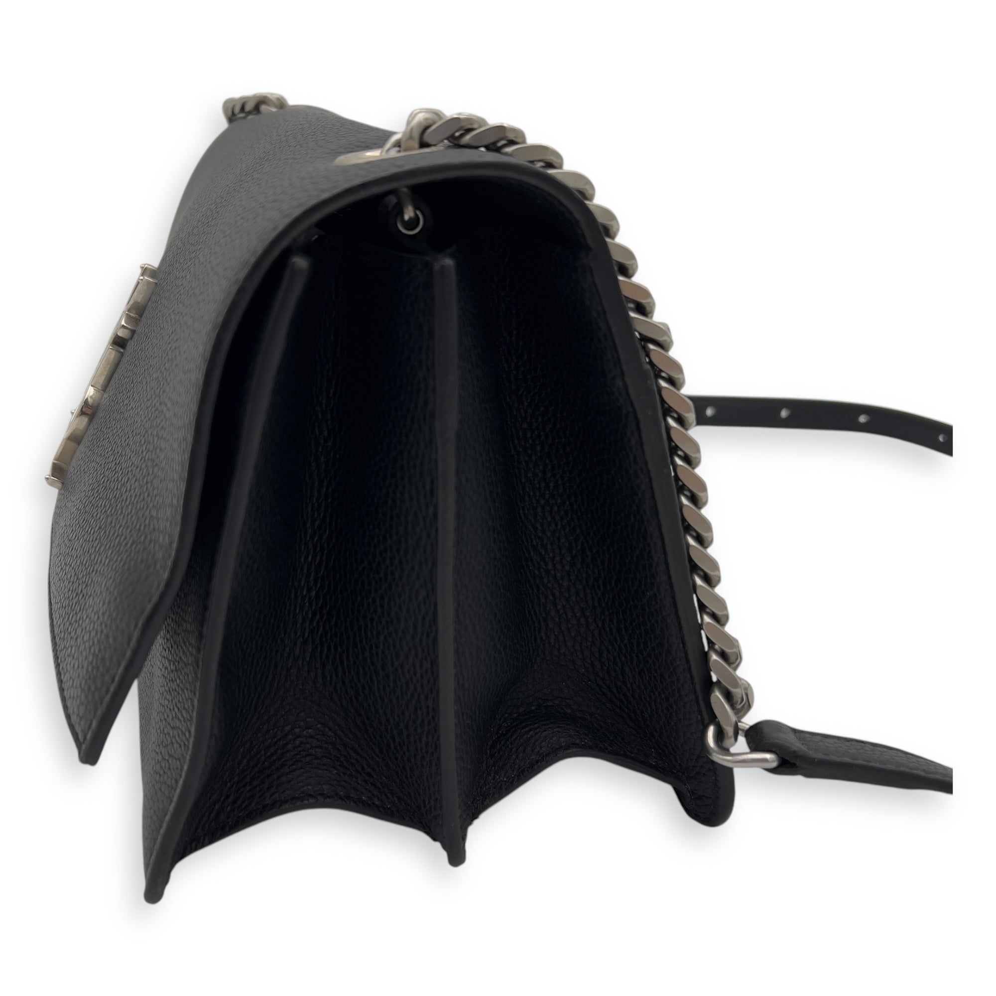 Sunset Shoulder Bag Black in Calfskin, Silver hardware