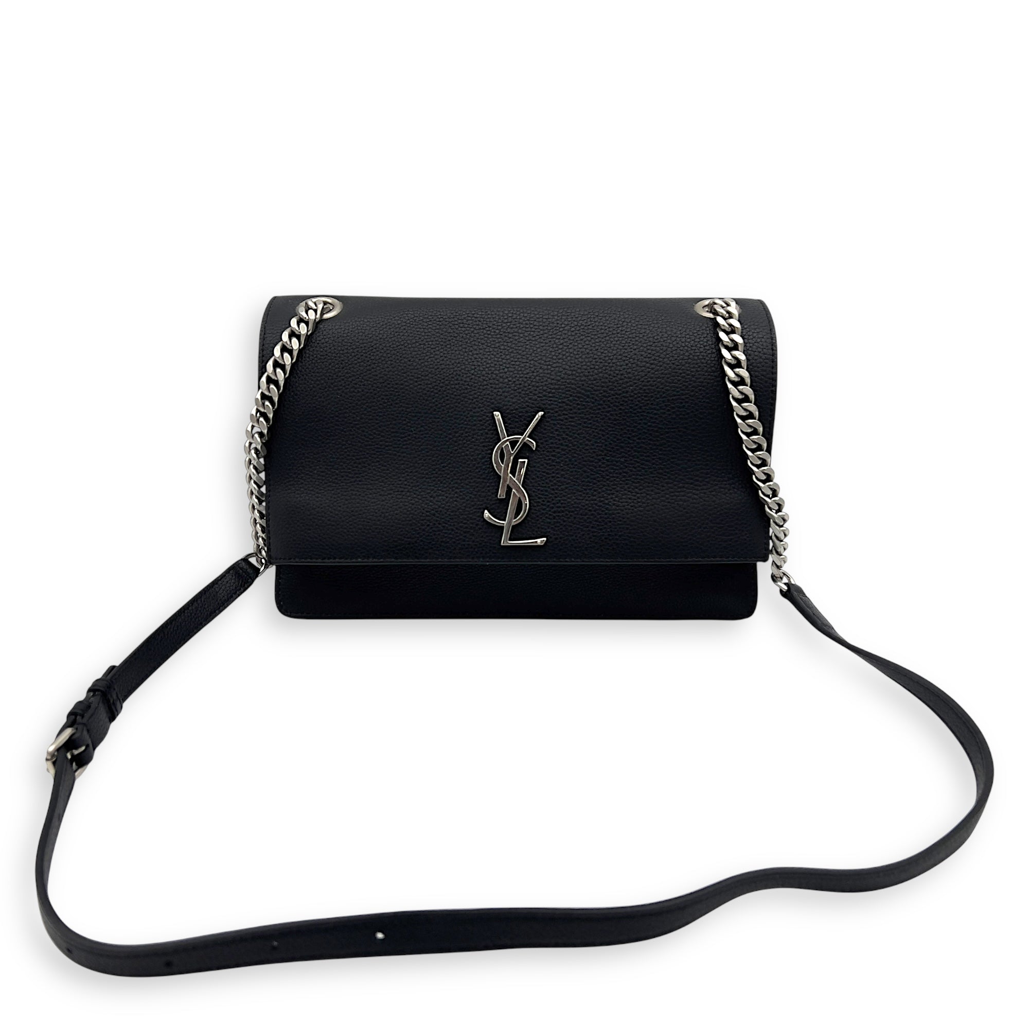 Sunset Shoulder Bag Black in Calfskin, Silver hardware