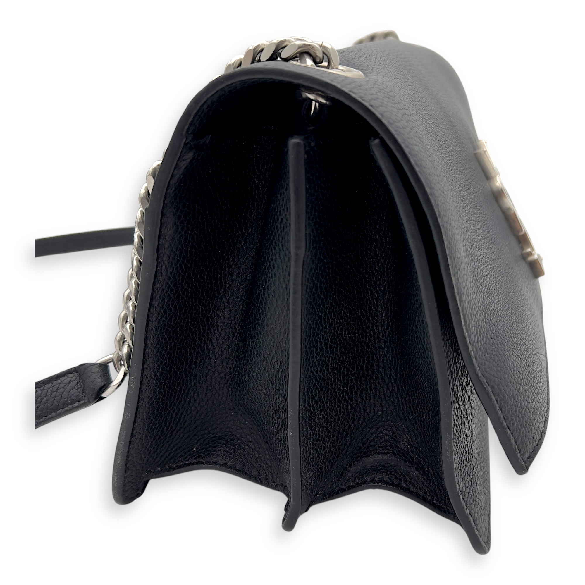 Sunset Shoulder Bag Black in Calfskin, Silver hardware