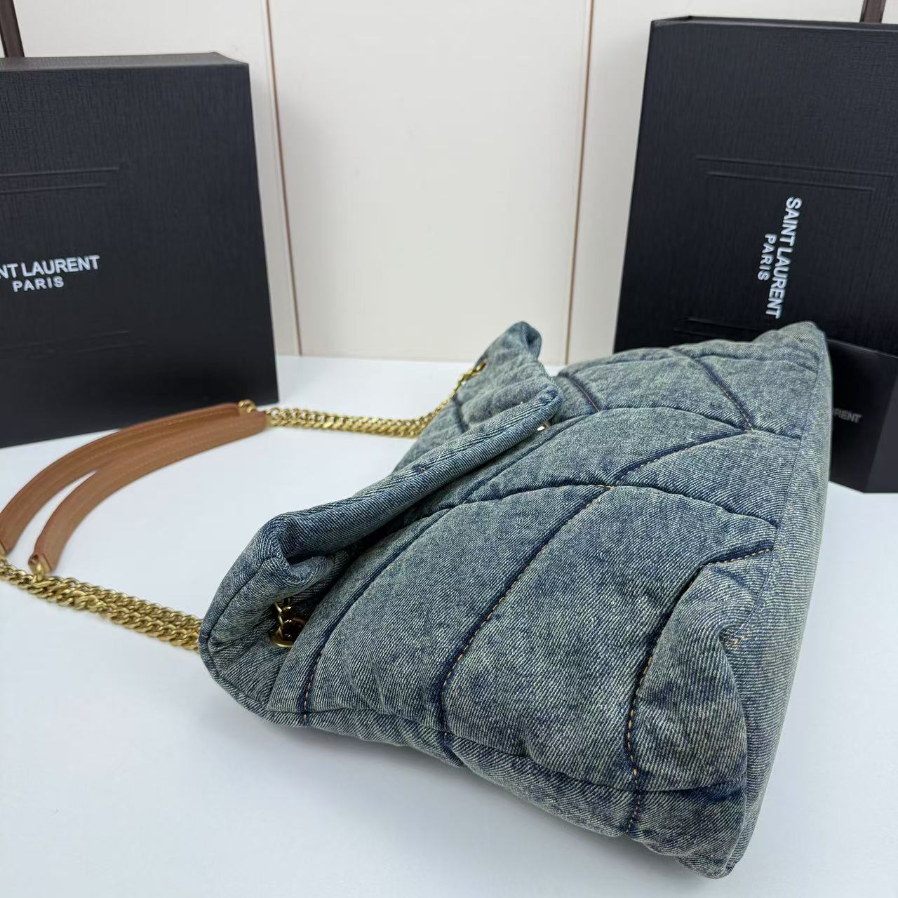 Saint Laurent LouLou Puffer Vintage Quilted Denim Crossbody Bag