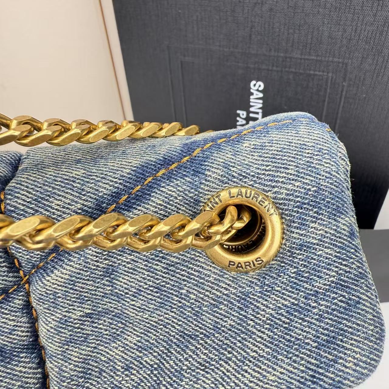 Saint Laurent LouLou Puffer Vintage Quilted Denim Crossbody Bag