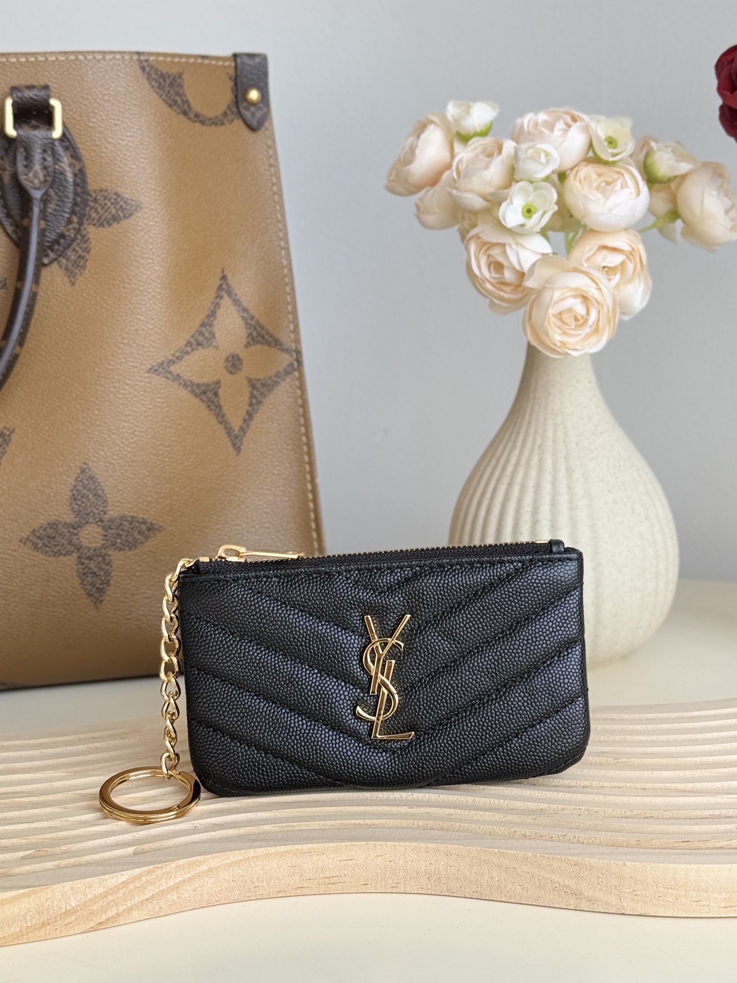 Saint Laurent Ball-Patterned Cowhide Wallet -Black Gold Wallet