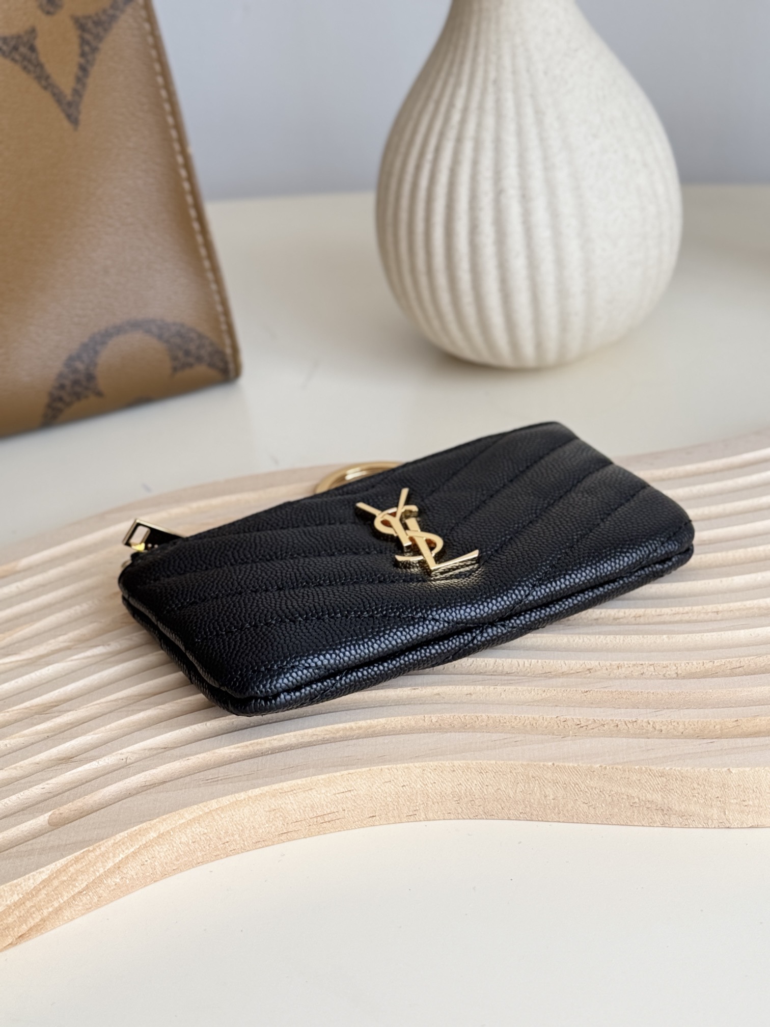 Saint Laurent Ball-Patterned Cowhide Wallet -Black Gold Wallet