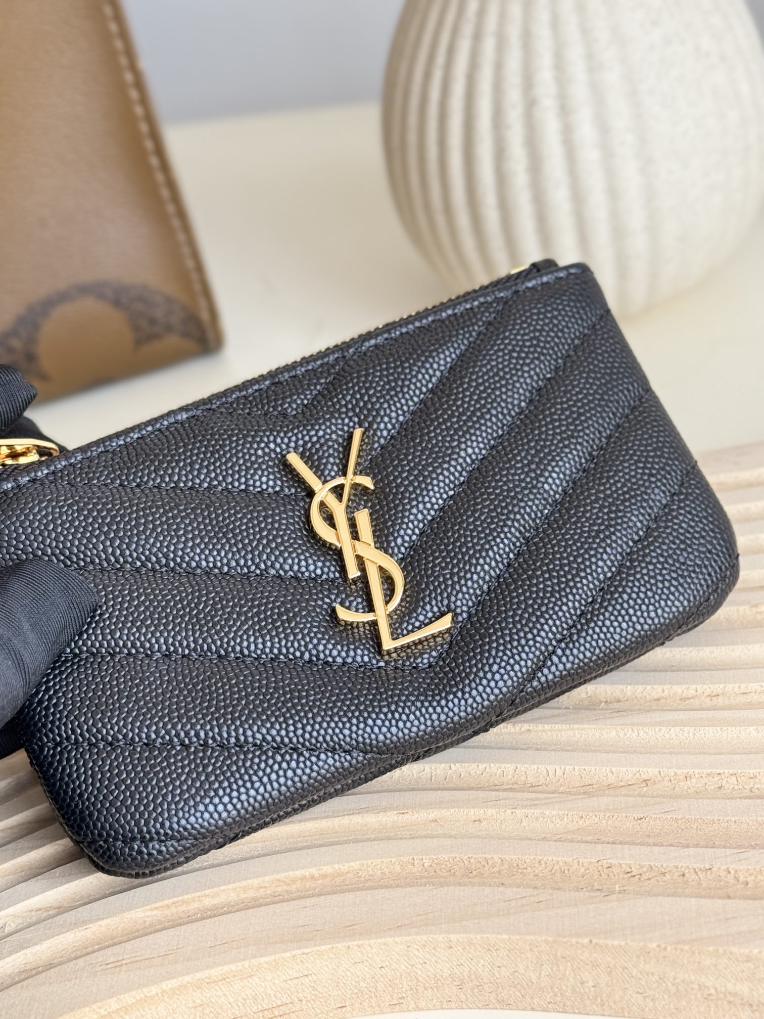 Saint Laurent Ball-Patterned Cowhide Wallet -Black Gold Wallet